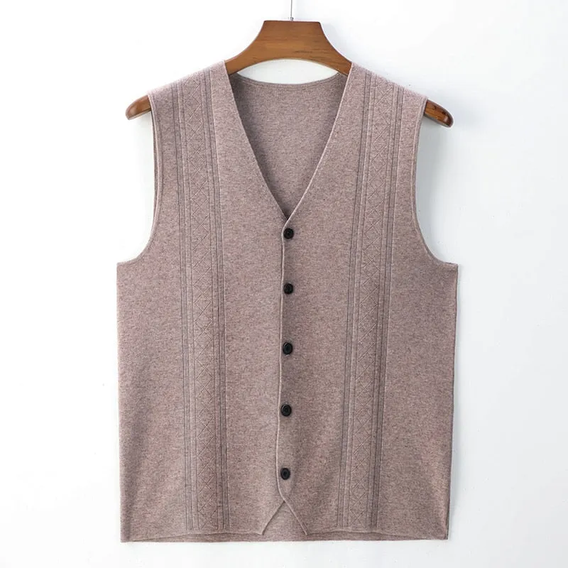 Men's Winter Casual Wool Business Thicken V-Neck Sleeveless Sweater