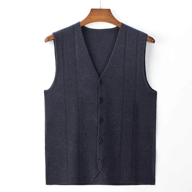 Men's Winter Casual Wool Business Thicken V-Neck Sleeveless Sweater