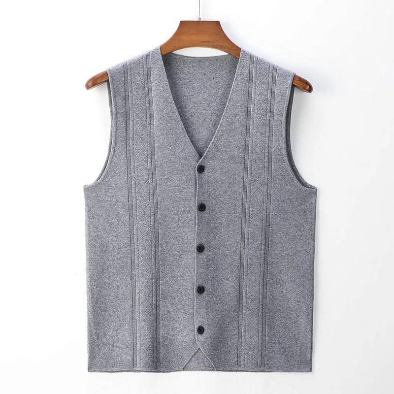 Men's Winter Casual Wool Business Thicken V-Neck Sleeveless Sweater