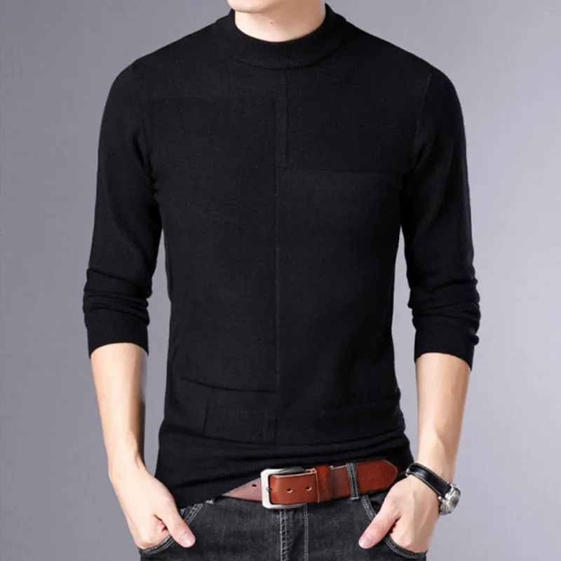 Men's Winter Flat Knitted O-Neck Standard Wool Sweater Pullover