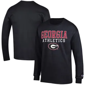 Men's Champion  Black Georgia Bulldogs Athletics Logo Stack Long Sleeve T-Shirt