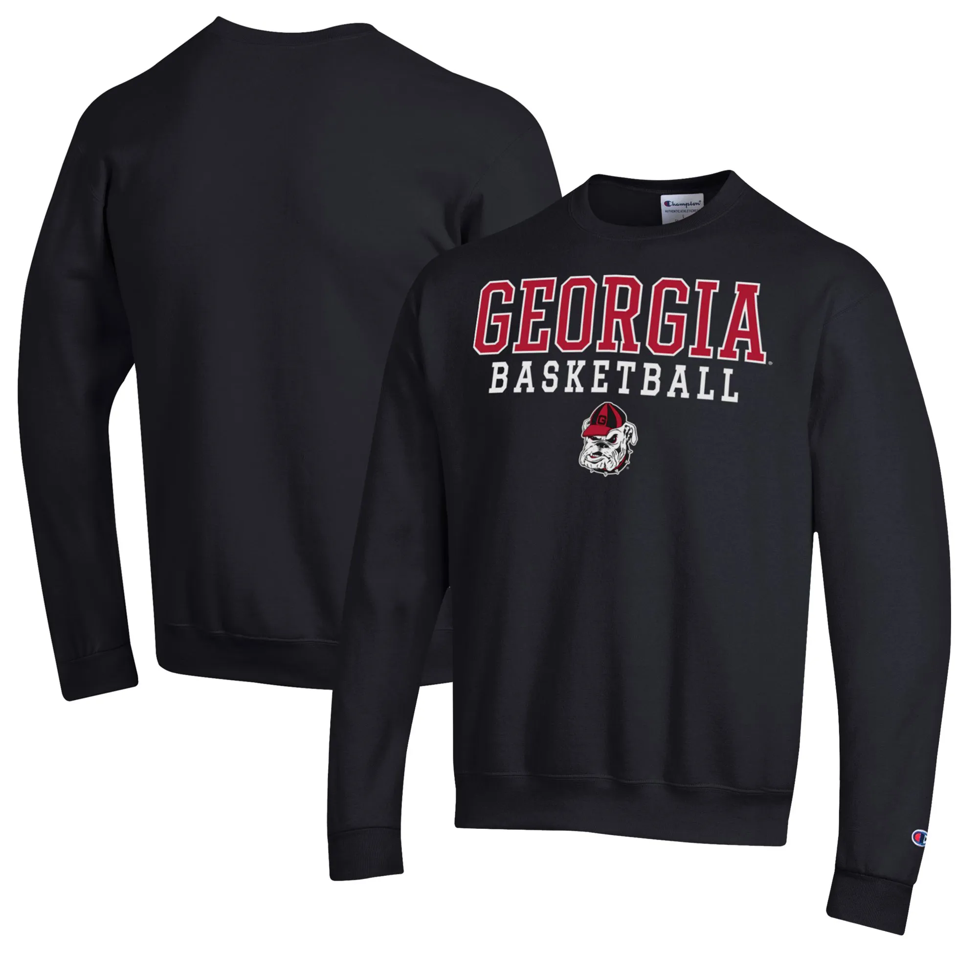 Men's Champion Black Georgia Bulldogs Basketball Stack Pullover Crewneck Sweatshirt