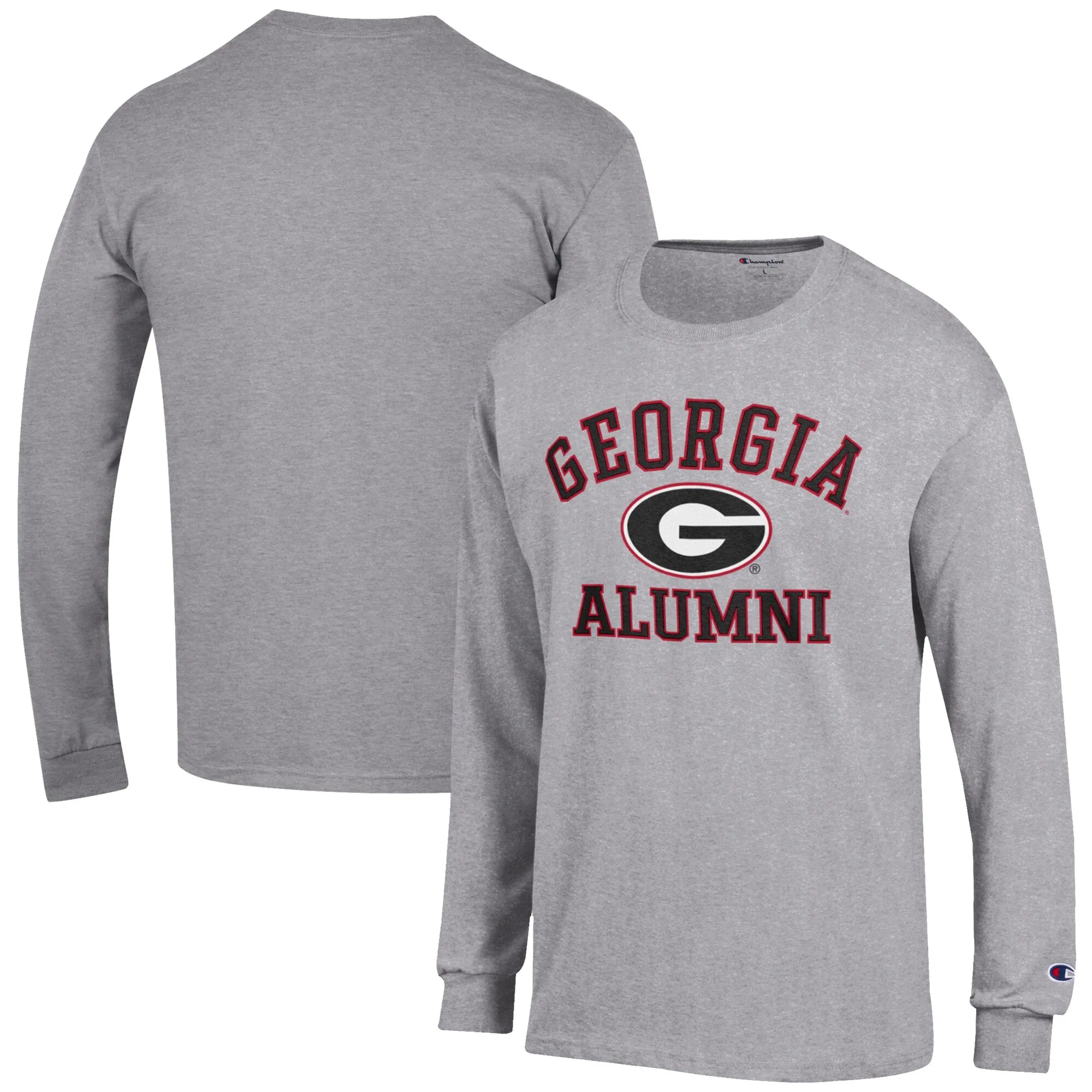 Men's Champion  Gray Georgia Bulldogs Alumni Logo Long Sleeve T-Shirt