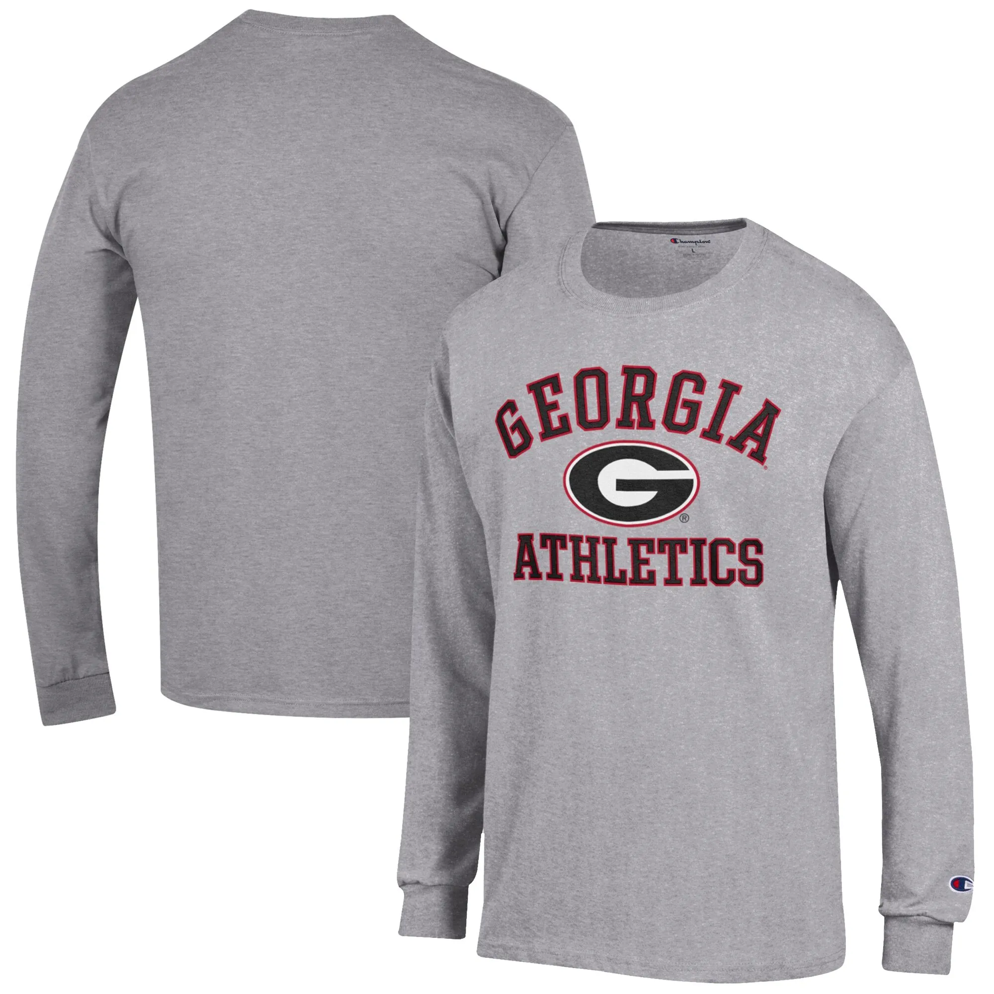 Men's Champion  Gray Georgia Bulldogs Athletics Logo Long Sleeve T-Shirt