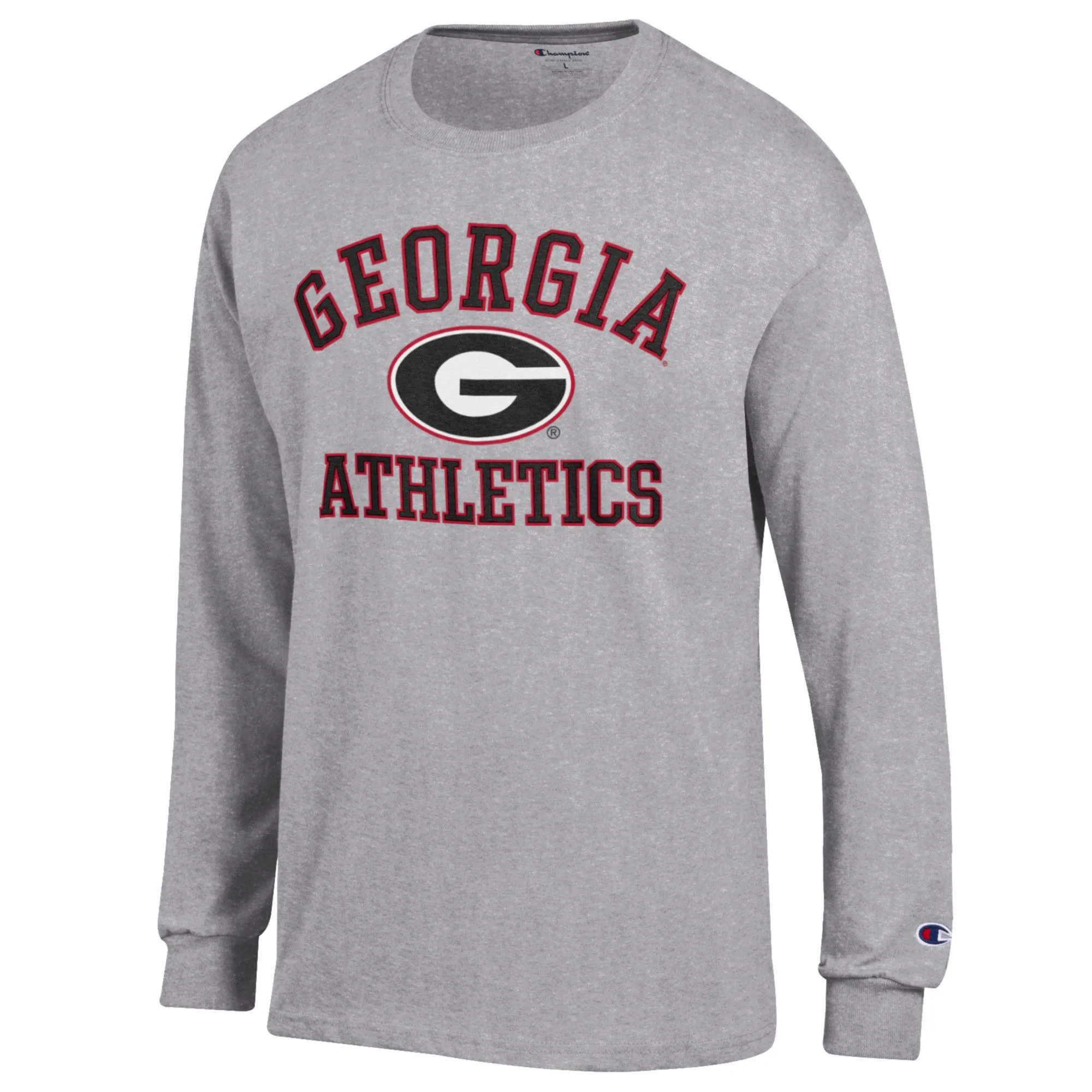 Men's Champion  Gray Georgia Bulldogs Athletics Logo Long Sleeve T-Shirt