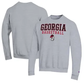 Men's Champion Heather Gray Georgia Bulldogs Basketball Stack Pullover Crewneck Sweatshirt