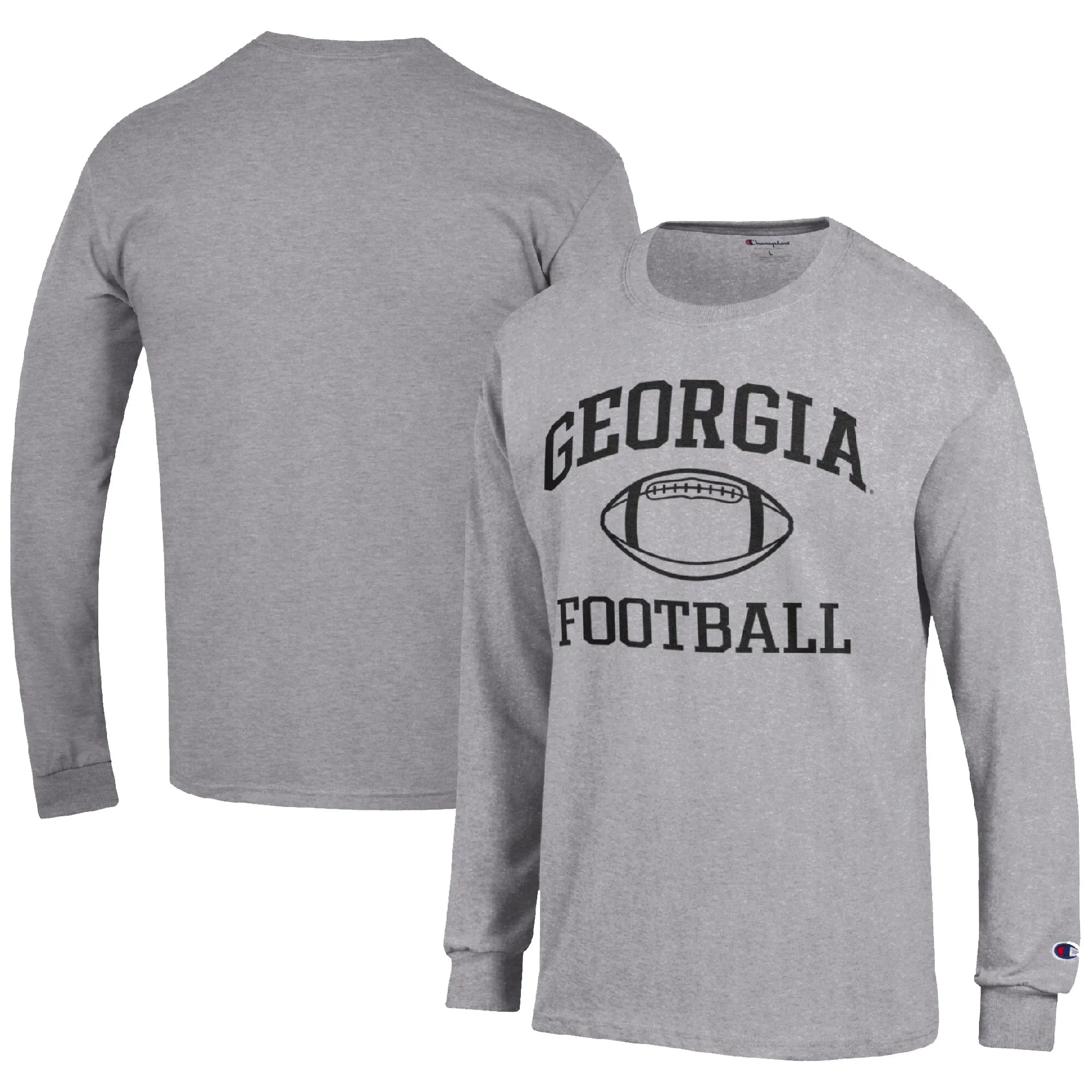 Men's Champion Heather Gray Georgia Bulldogs Football Icon Long Sleeve T-Shirt