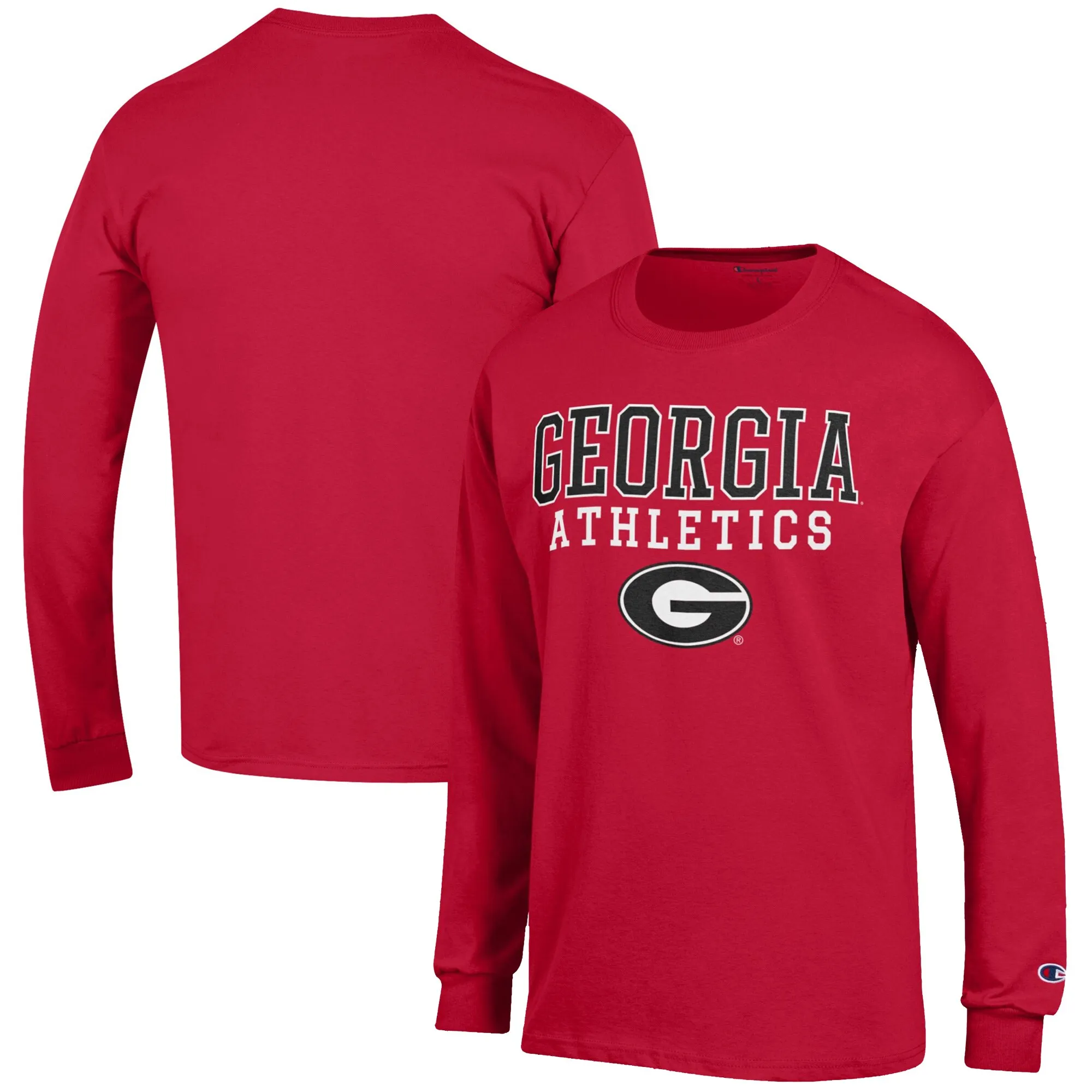 Men's Champion  Red Georgia Bulldogs Athletics Logo Stack Long Sleeve T-Shirt