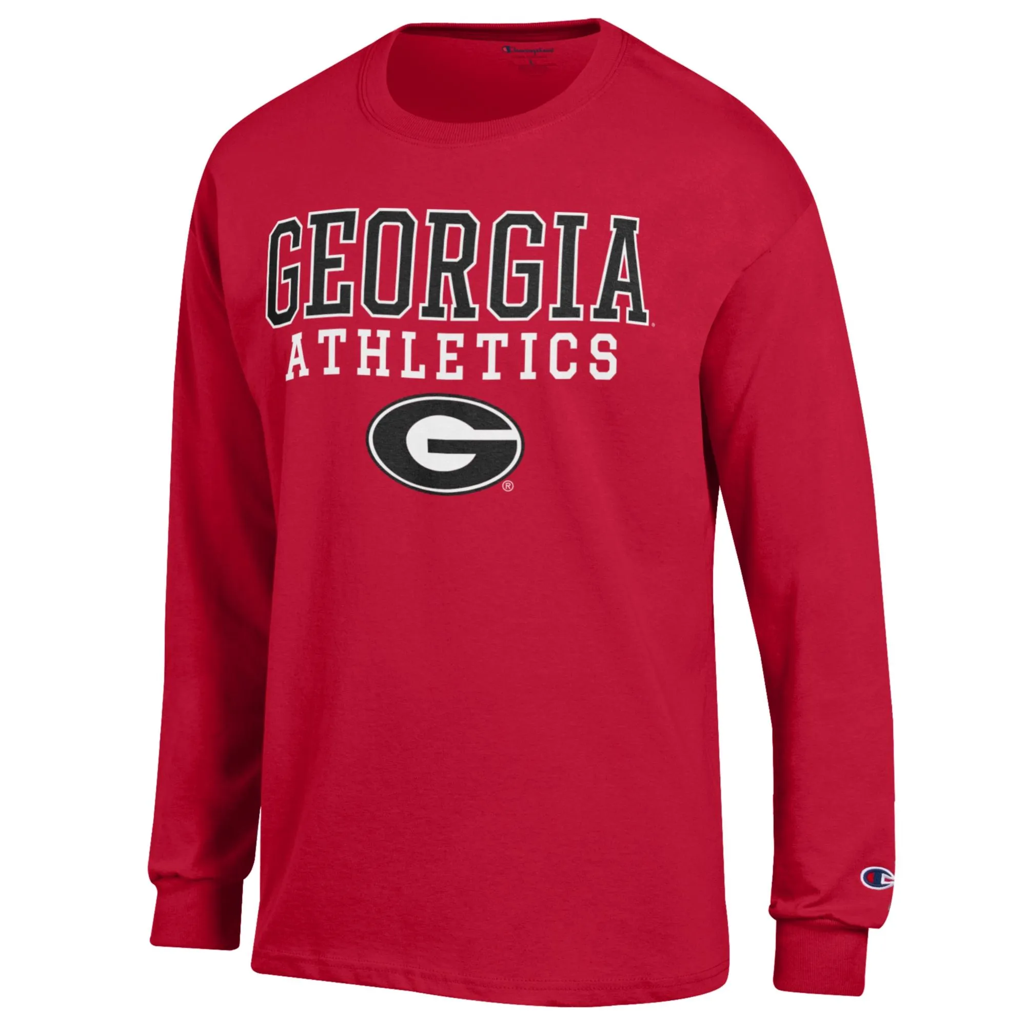 Men's Champion  Red Georgia Bulldogs Athletics Logo Stack Long Sleeve T-Shirt