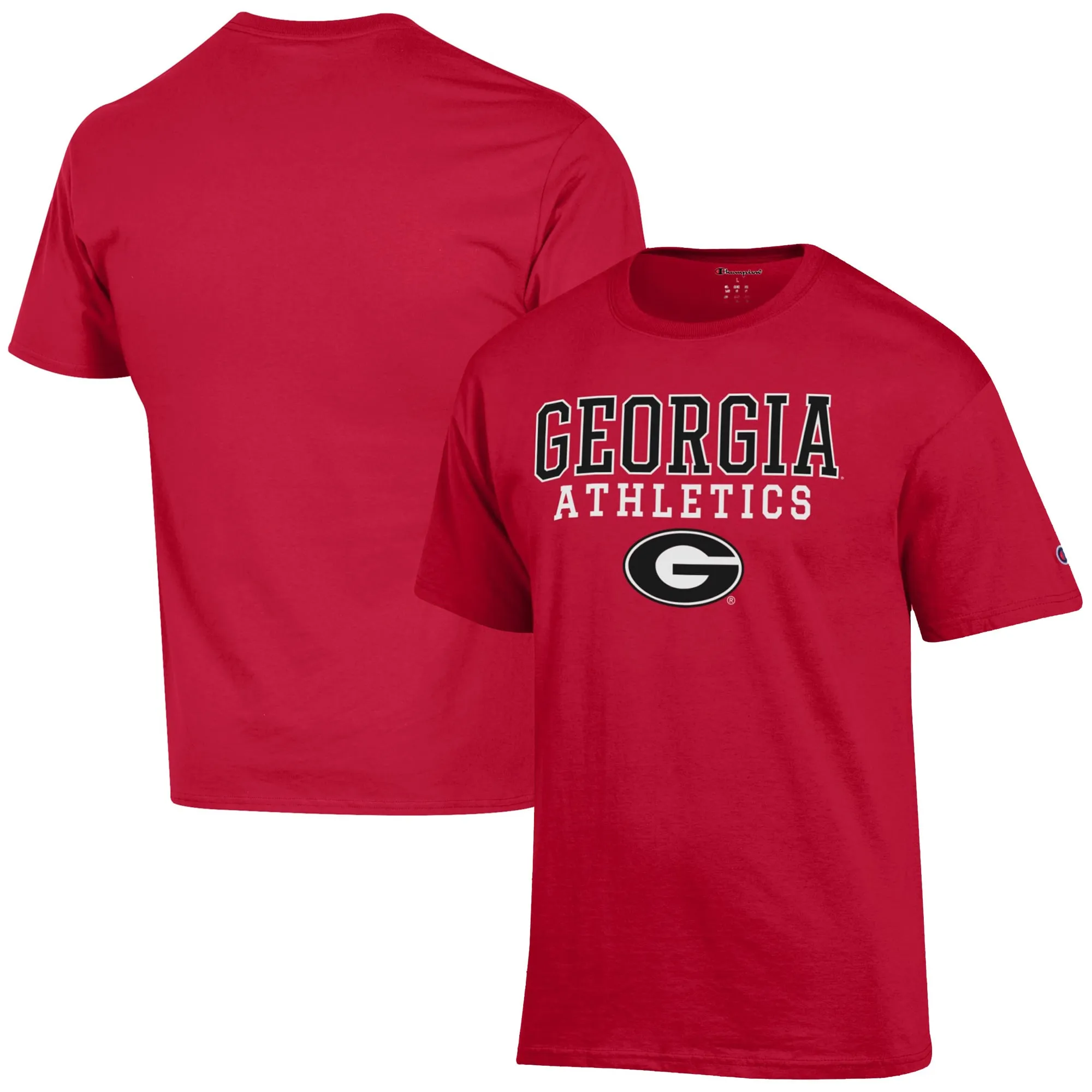 Men's Champion  Red Georgia Bulldogs Athletics Logo Stack T-Shirt