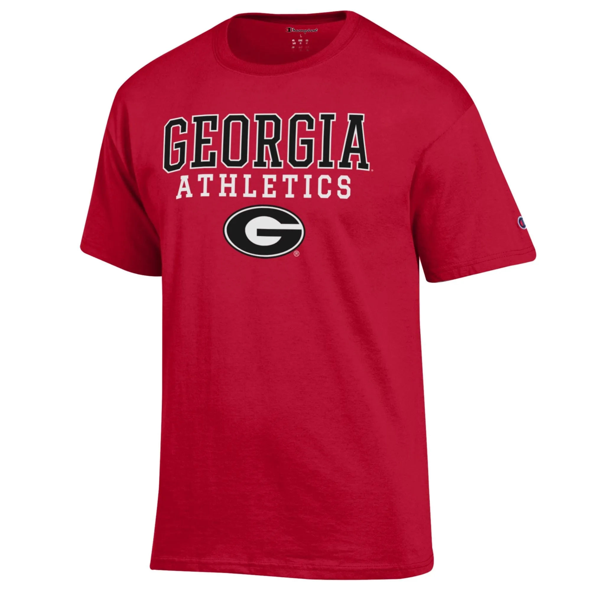 Men's Champion  Red Georgia Bulldogs Athletics Logo Stack T-Shirt