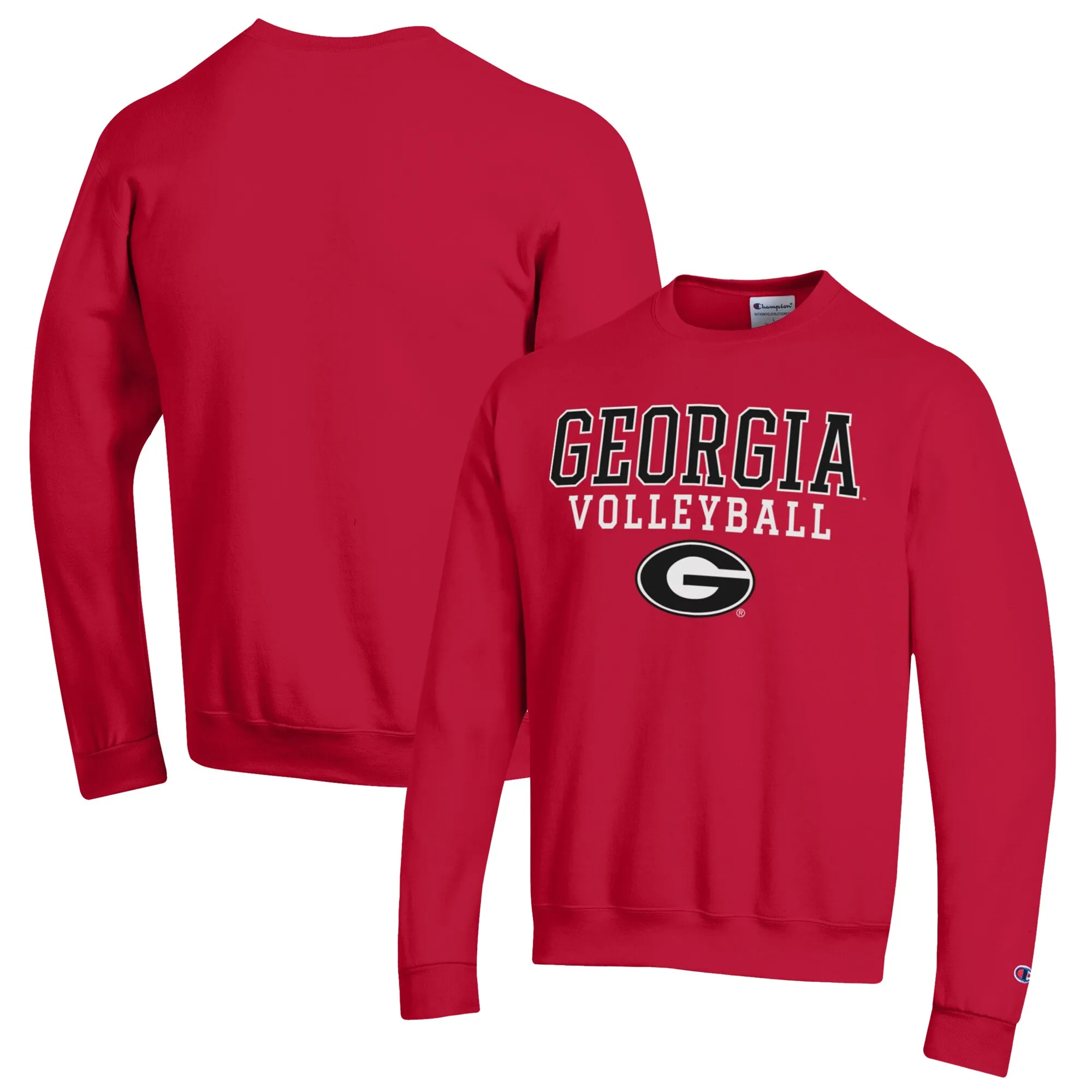 Men's Champion Red Georgia Bulldogs Stack Logo Volleyball Powerblend Pullover Sweatshirt