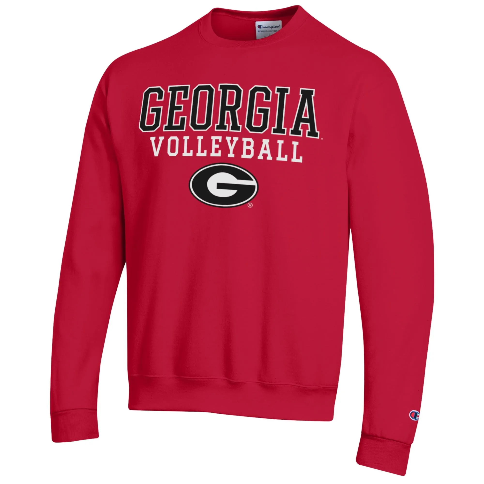 Men's Champion Red Georgia Bulldogs Stack Logo Volleyball Powerblend Pullover Sweatshirt