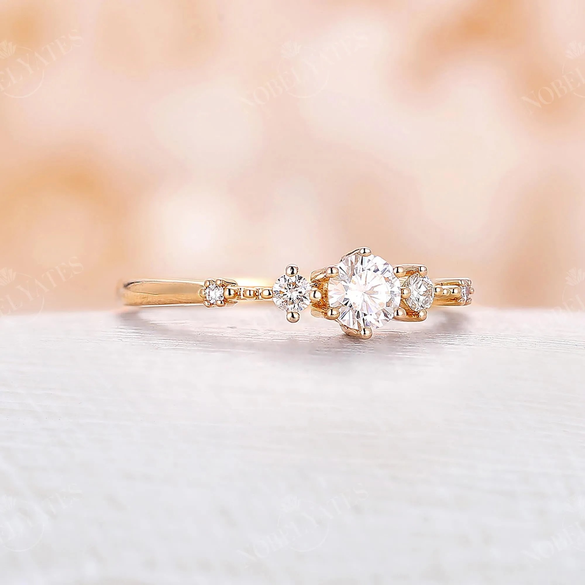 Moissanite Five Stone Engagement Ring Yellow Gold