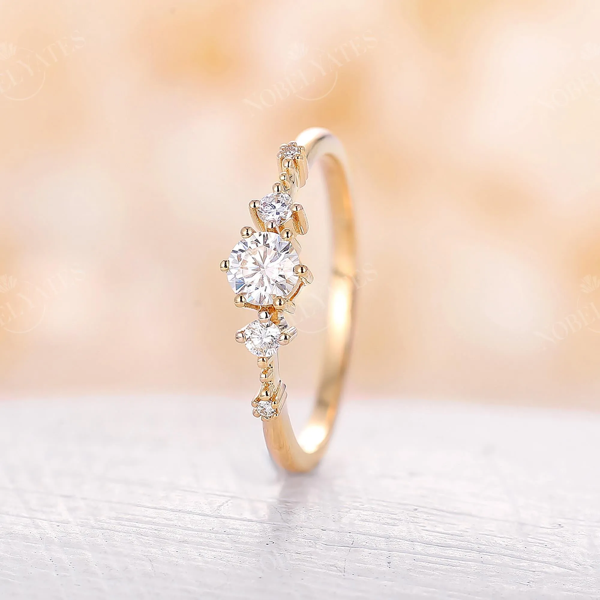 Moissanite Five Stone Engagement Ring Yellow Gold