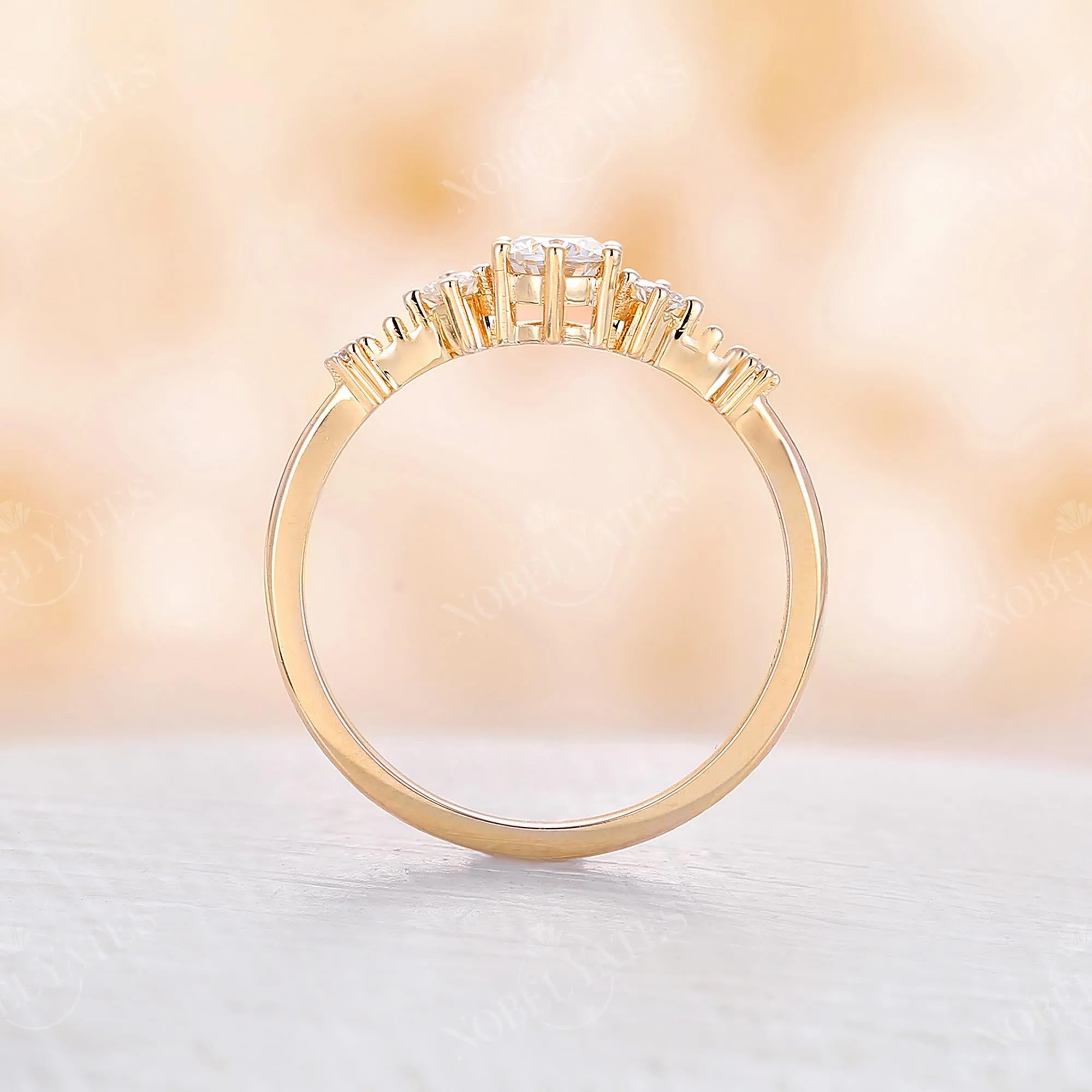 Moissanite Five Stone Engagement Ring Yellow Gold