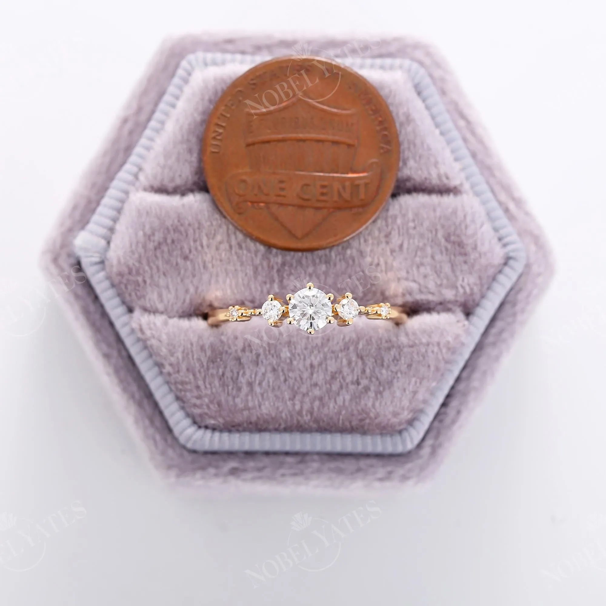 Moissanite Five Stone Engagement Ring Yellow Gold