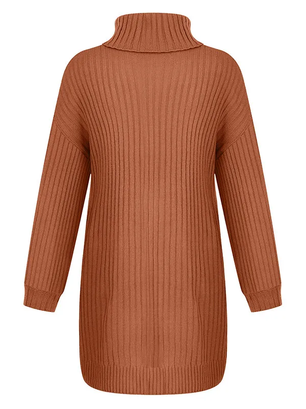 Momnfancy Orange Knitting High Neck Baby Shower Maternity Sweater Dress