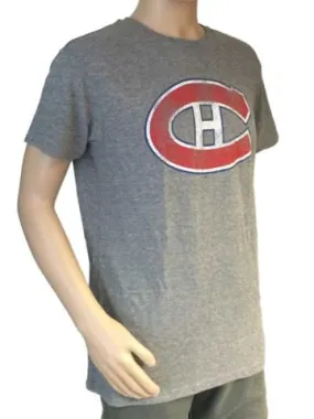 Montreal Canadiens Retro Brand Gray Tri-Blend Distressed Logo T-Shirt