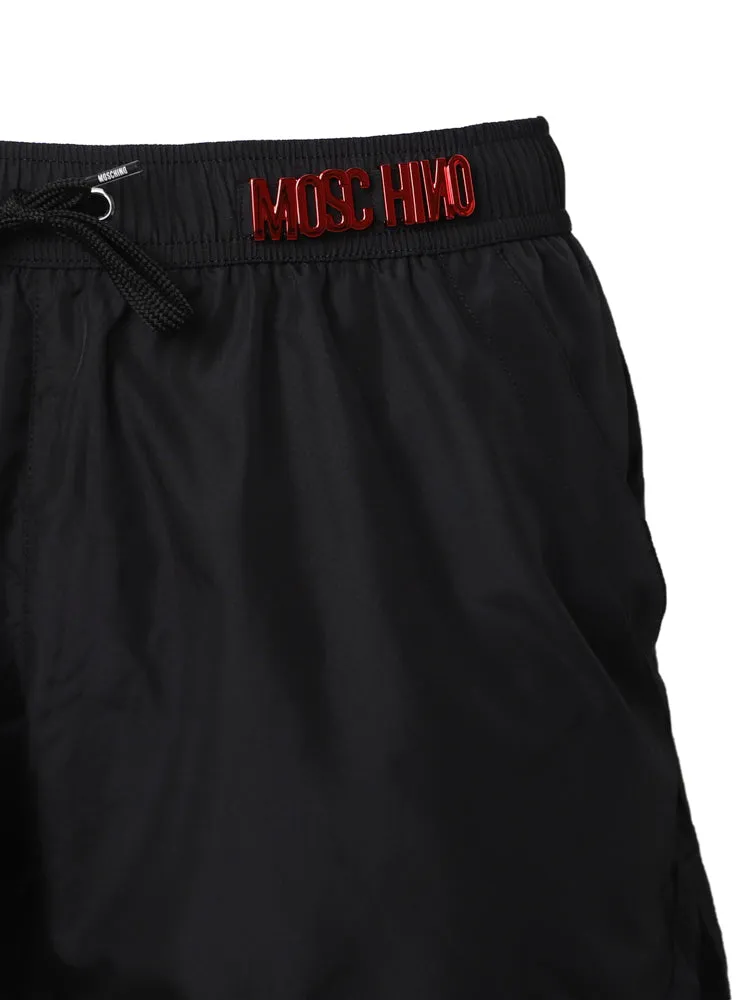 Moschino Logo Plaque Drawstring Swim Shorts