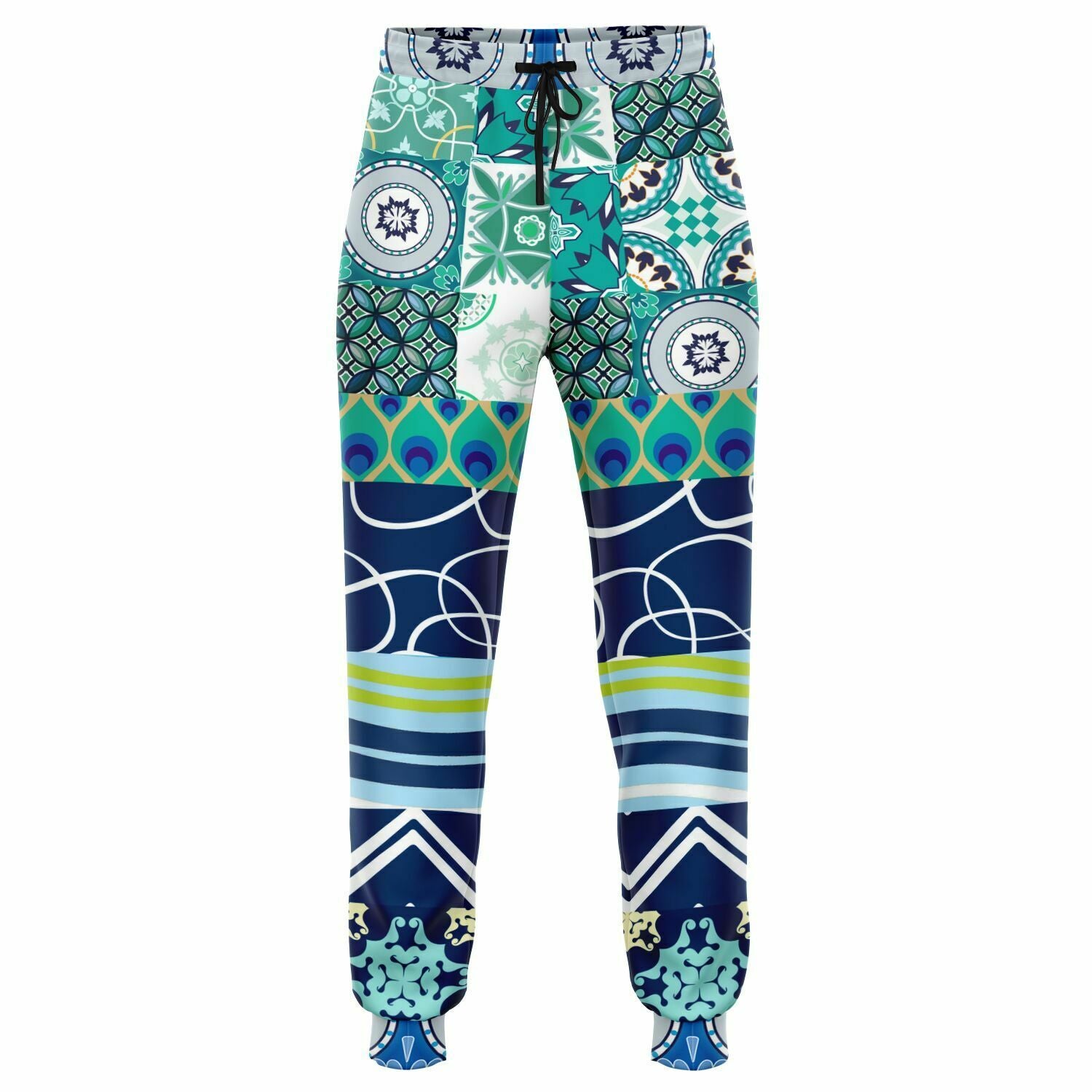 Mykonos Peacock Tile Patchwork Print Eco-Poly Joggers