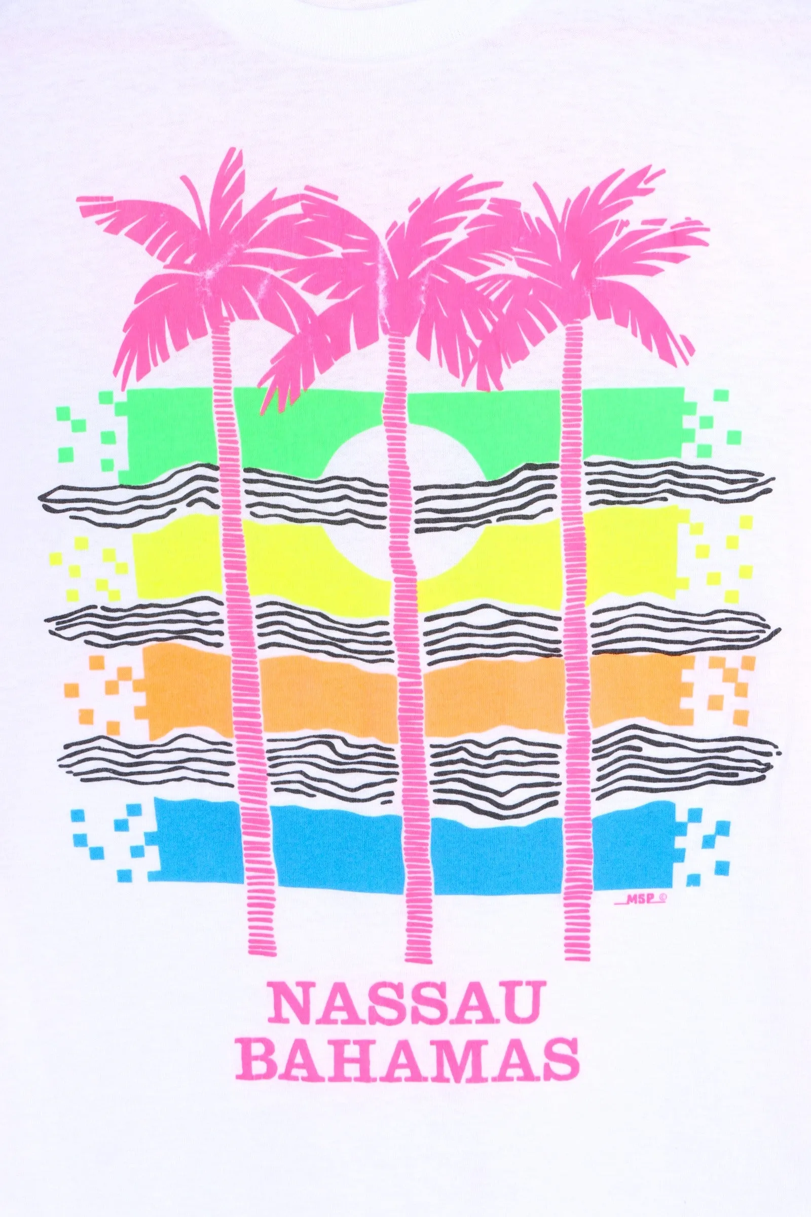 Nassau Bahamas Fluro Palm Tree Single Stitch Tee USA Made (S)