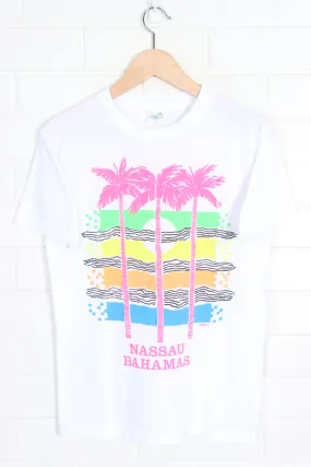 Nassau Bahamas Fluro Palm Tree Single Stitch Tee USA Made (S)