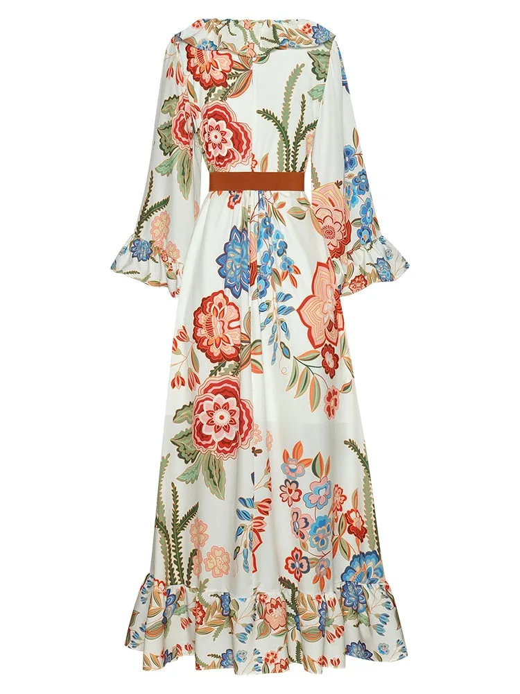 Natalia Loose Flare Sleeve Floral print Ruffles Dress