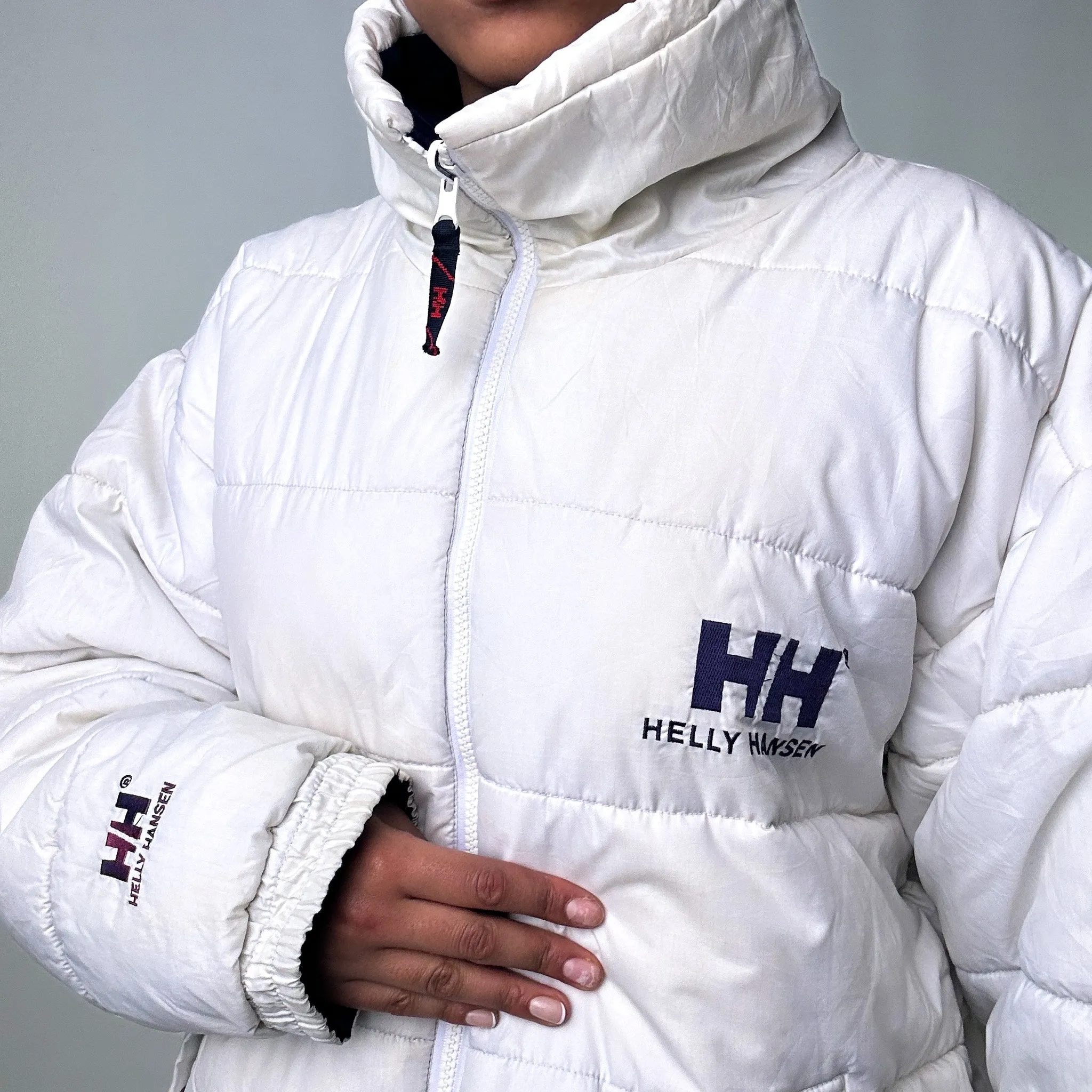 Navy Blue 90s Helly Hansen / White Reversible Puffer Jacket Coat (L)