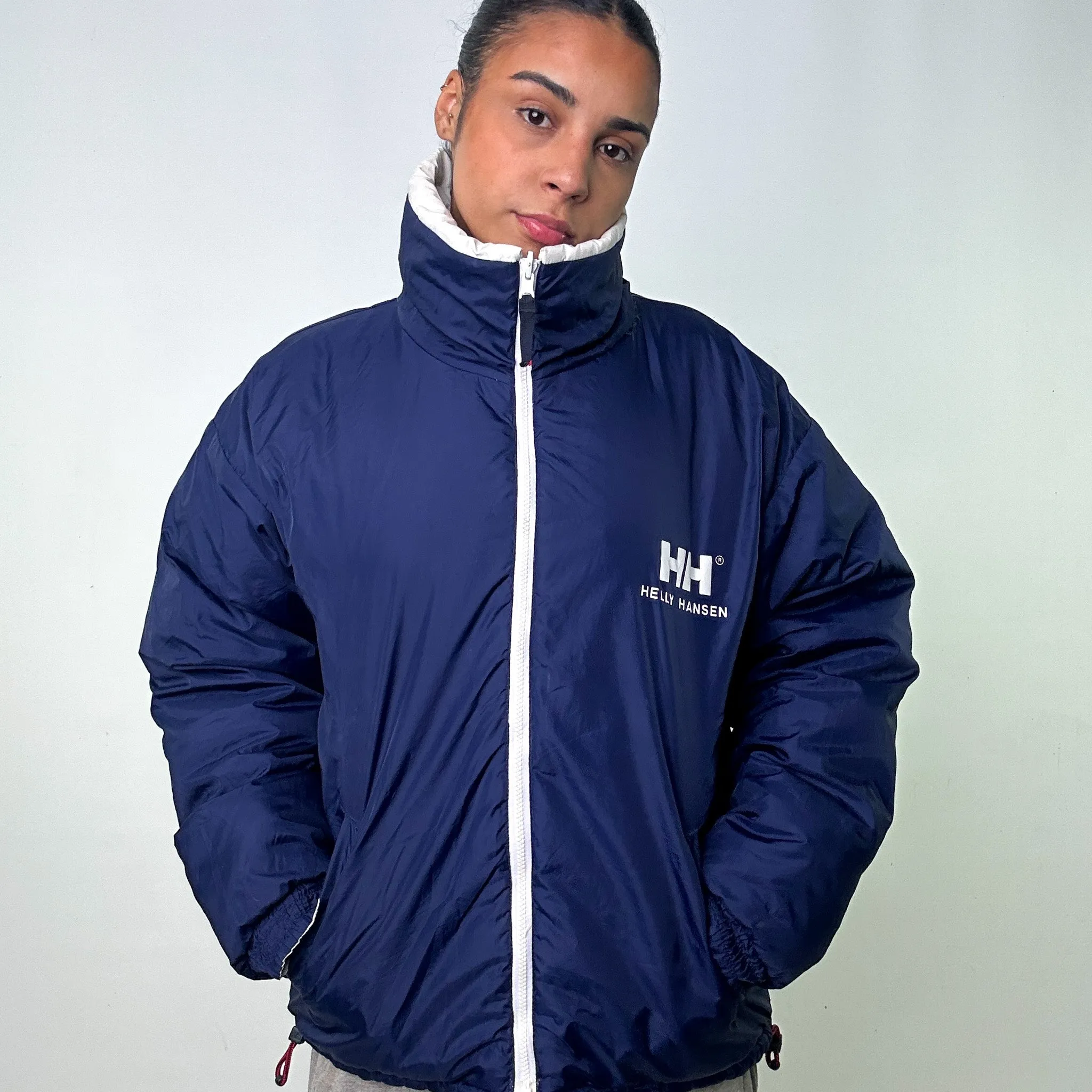 Navy Blue 90s Helly Hansen / White Reversible Puffer Jacket Coat (L)