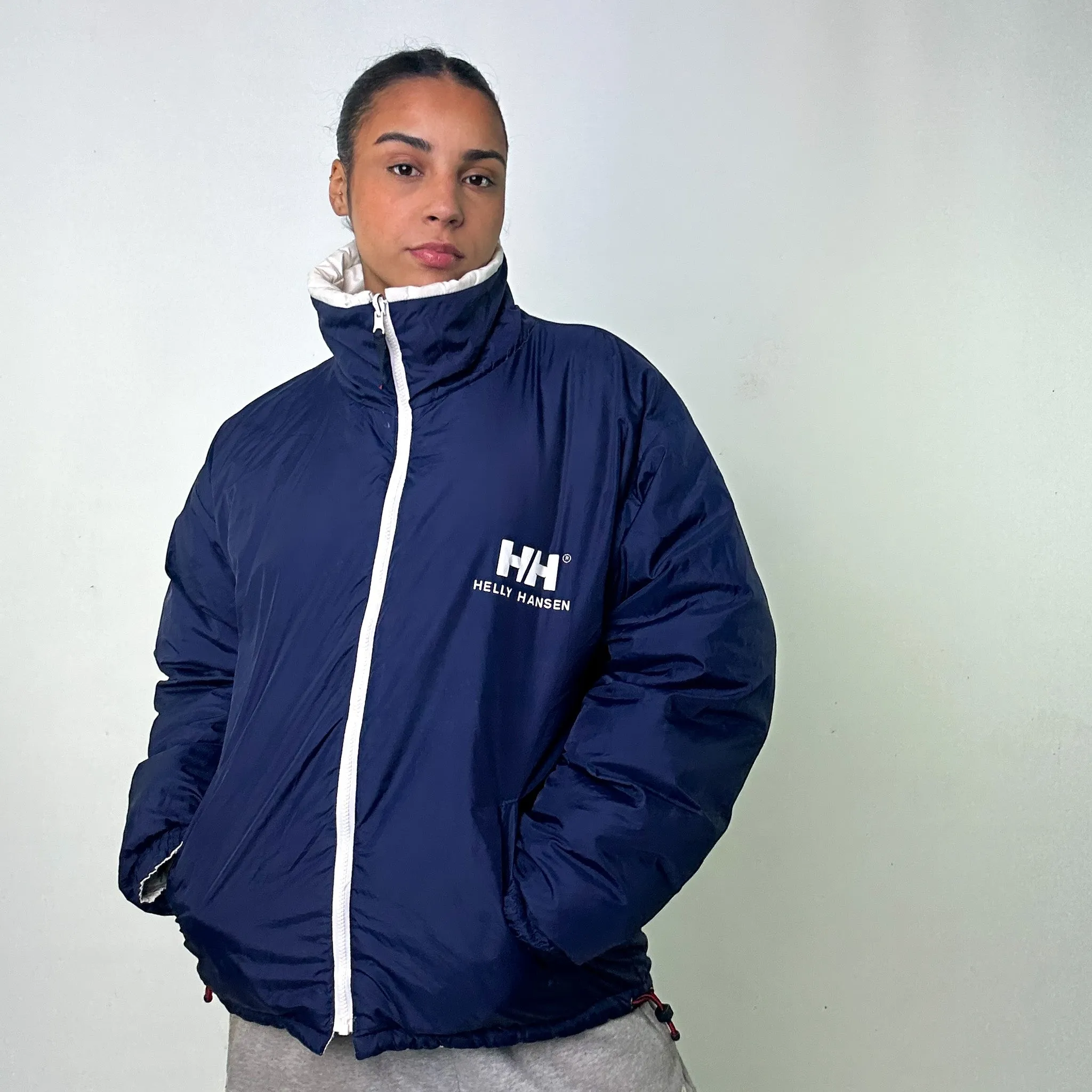 Navy Blue 90s Helly Hansen / White Reversible Puffer Jacket Coat (L)