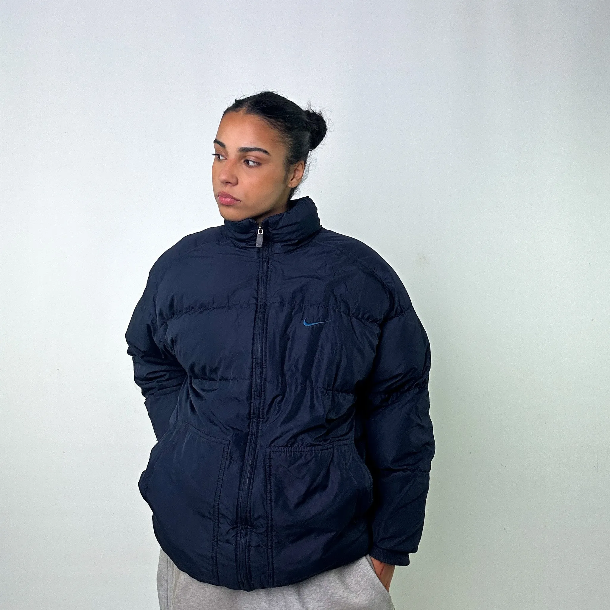 Navy Blue 90s NIKE Puffer Jacket Coat (L)