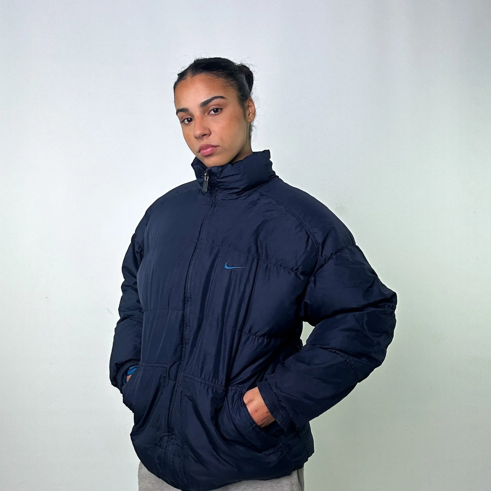 Navy Blue 90s NIKE Puffer Jacket Coat (L)