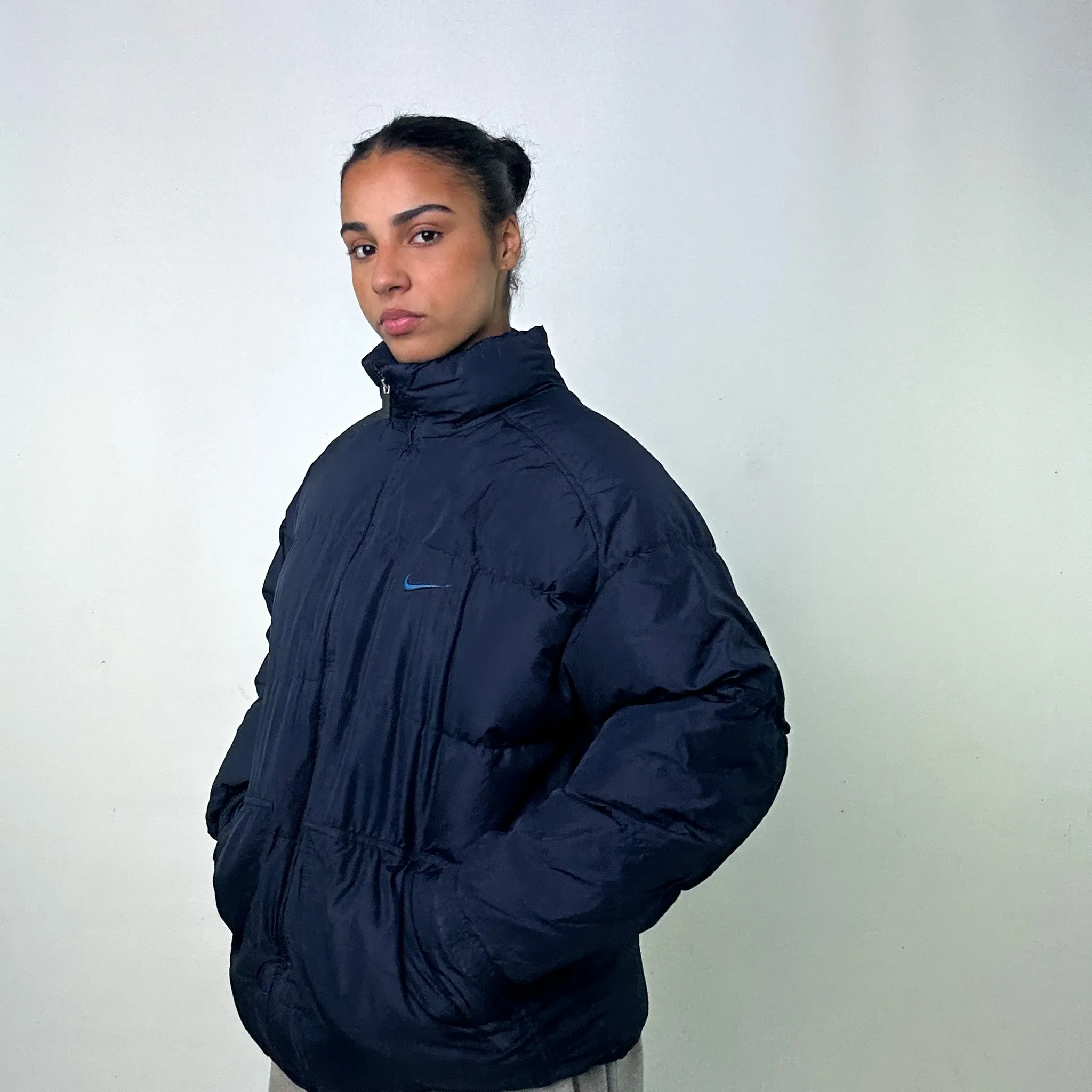 Navy Blue 90s NIKE Puffer Jacket Coat (L)