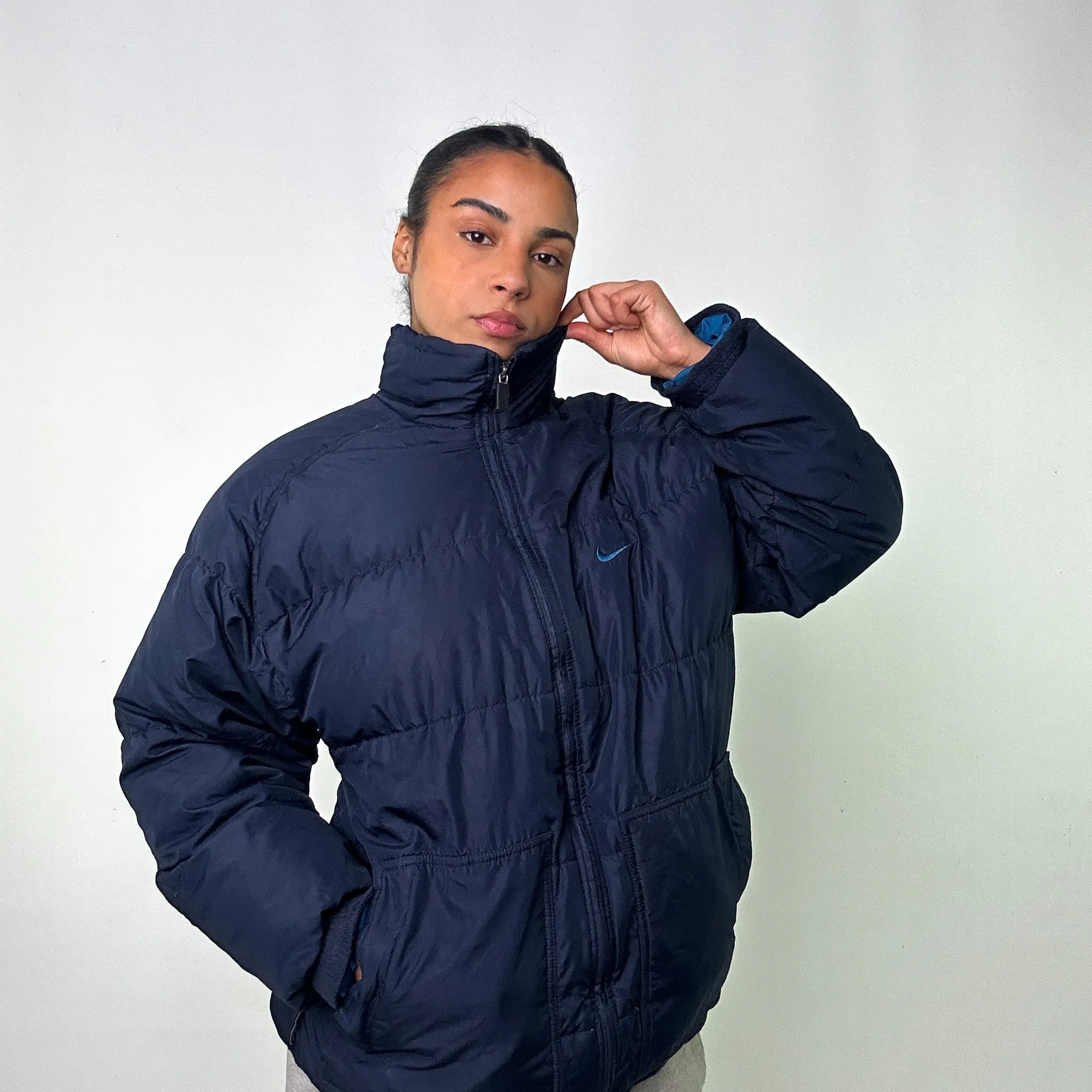 Navy Blue 90s NIKE Puffer Jacket Coat (L)