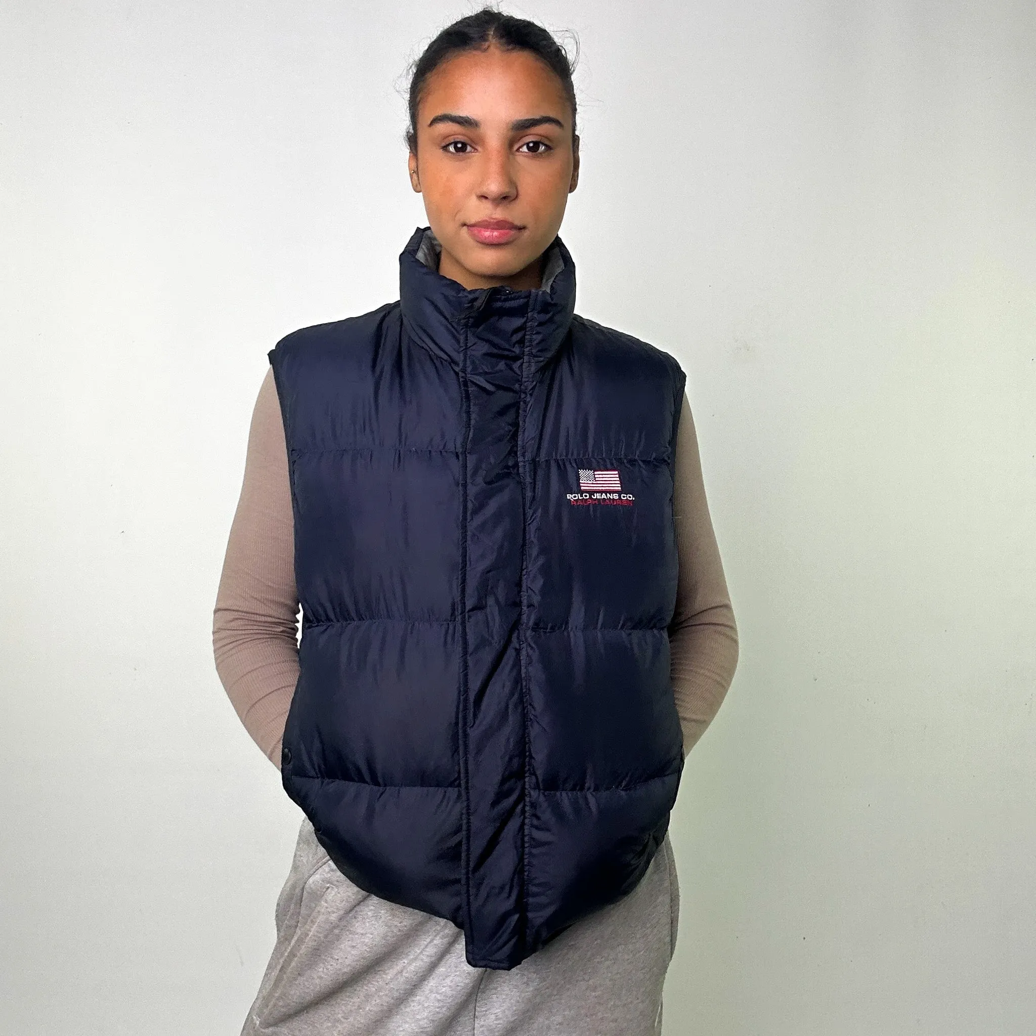 NAVY BLUE 90S POLO JEANS RALPH LAUREN PUFFER JACKET COAT GILET (