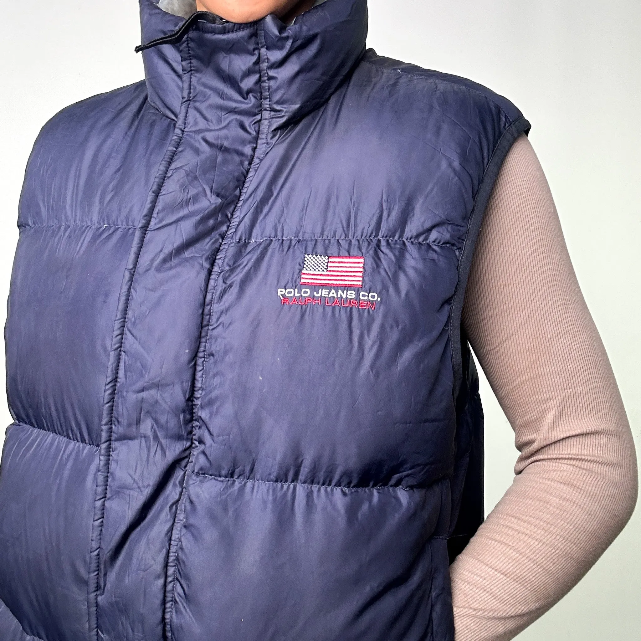 NAVY BLUE 90S POLO JEANS RALPH LAUREN PUFFER JACKET COAT GILET (