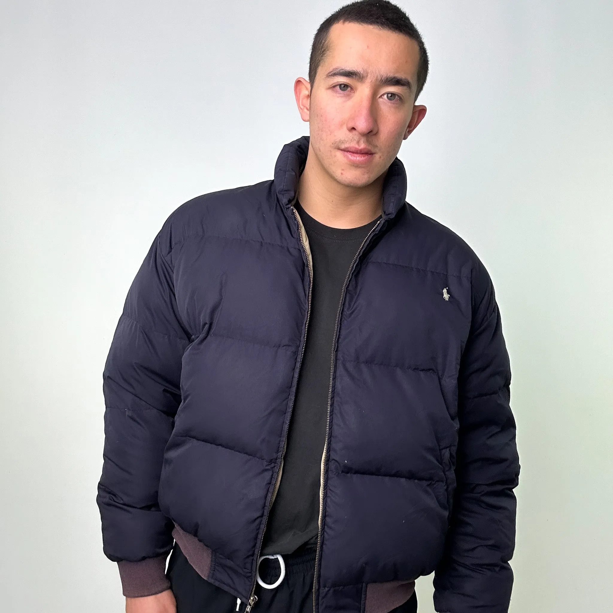 Navy Blue 90s Polo Ralph Lauren Puffer Jacket Coat (L)