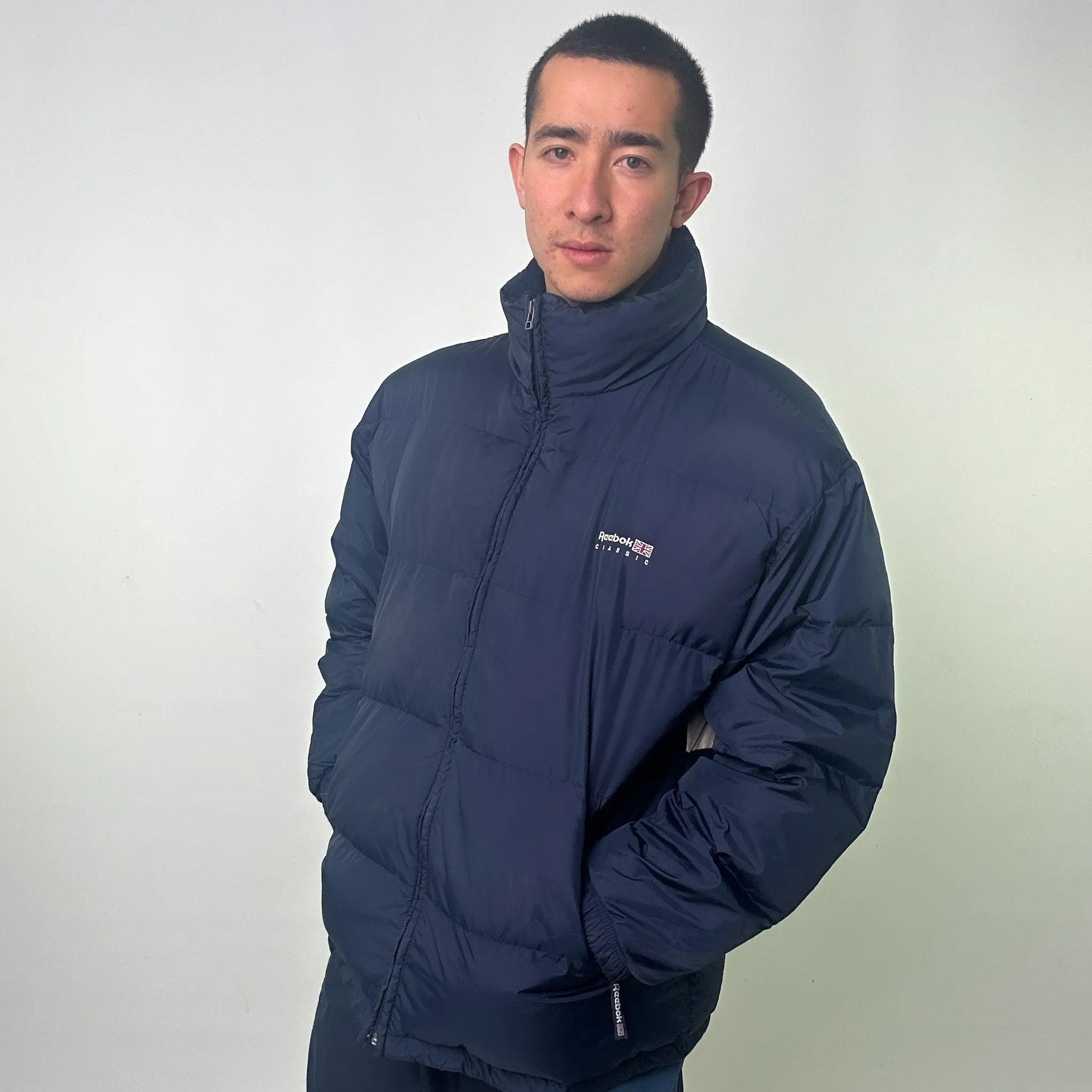 Navy Blue 90s Reebok Puffer Jacket Coat (XL)