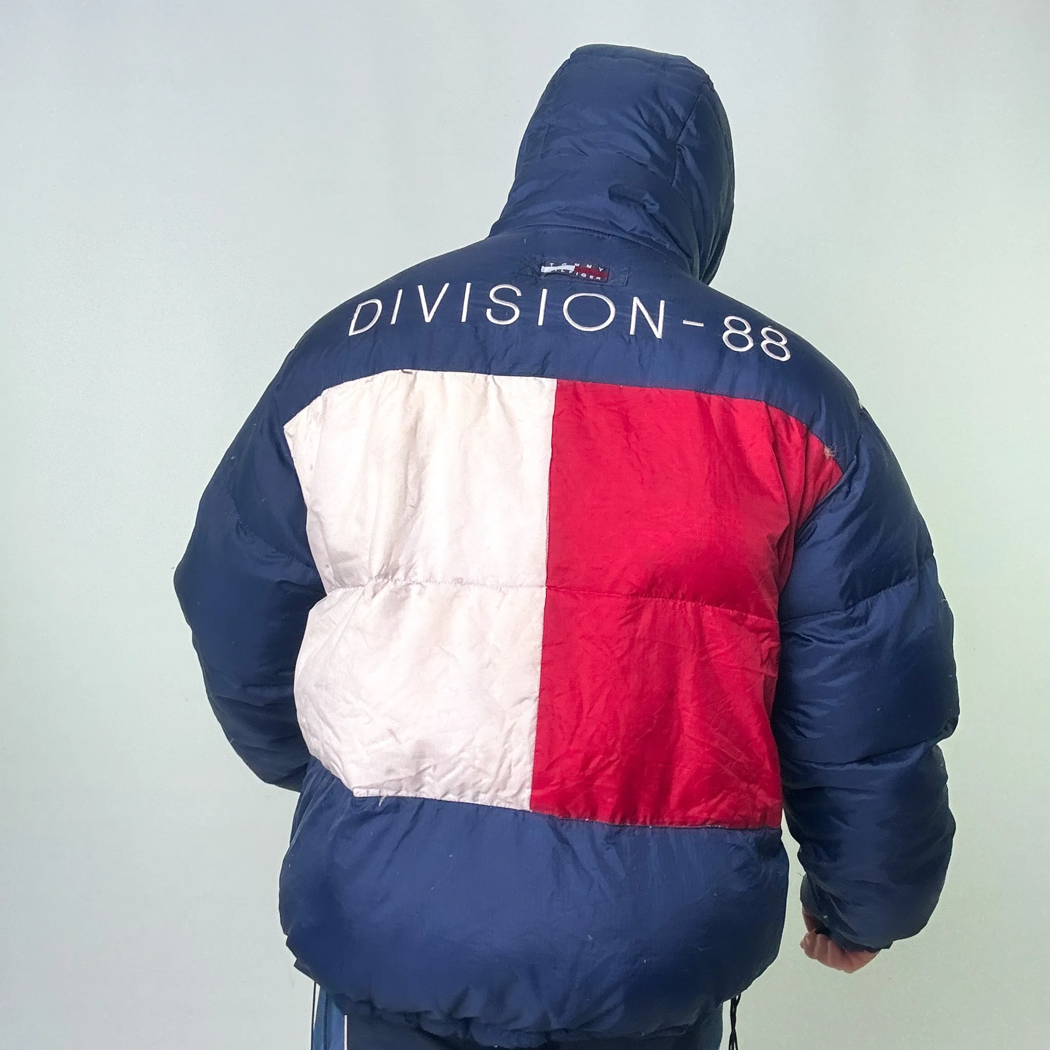 Navy Blue 90s Tommy Hilfiger USA Division 88 Puffer Jacket Coat (XL)