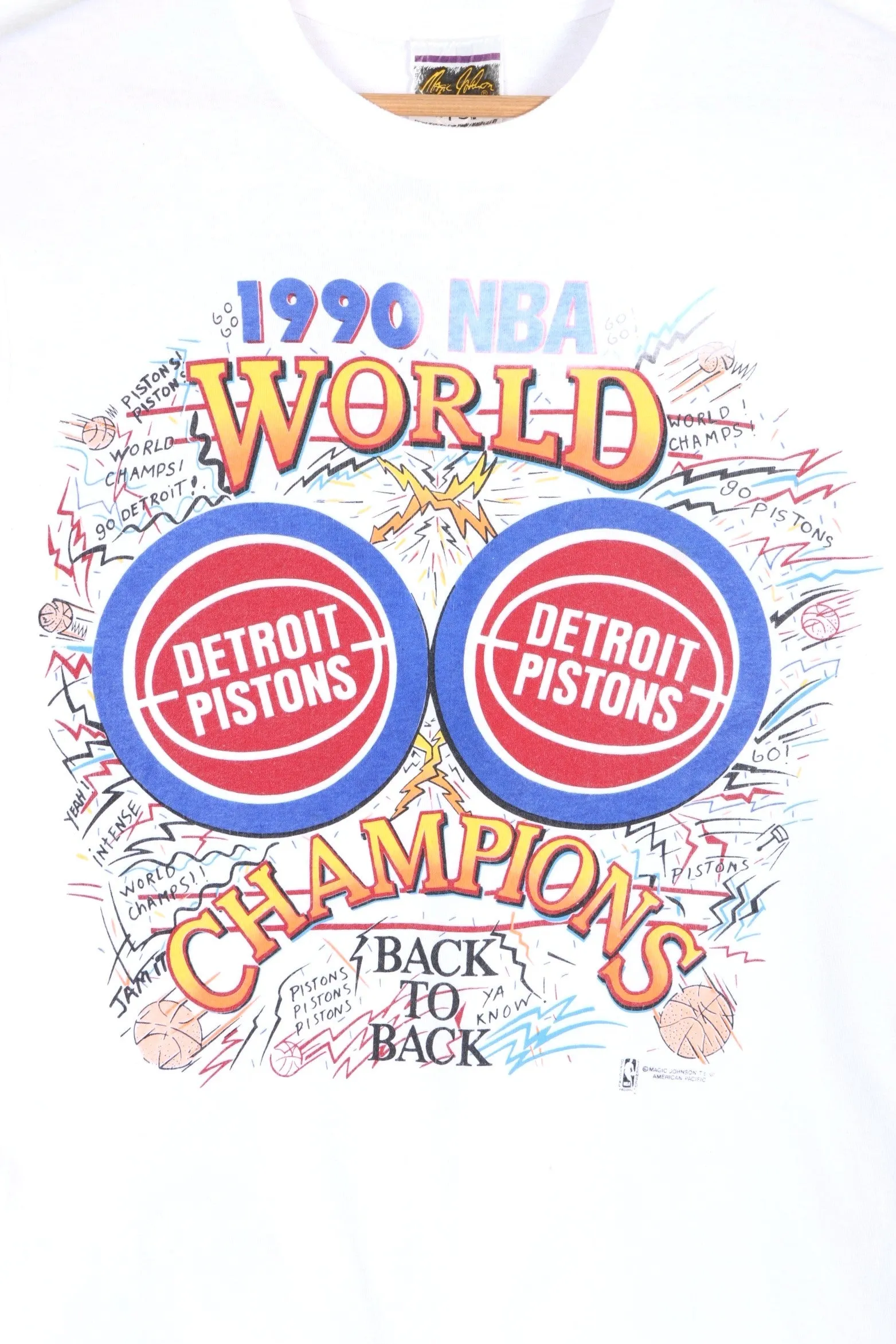 NBA Detroit Pistons 1990 World Champions Single Stitch T-Shirt USA Made (L)