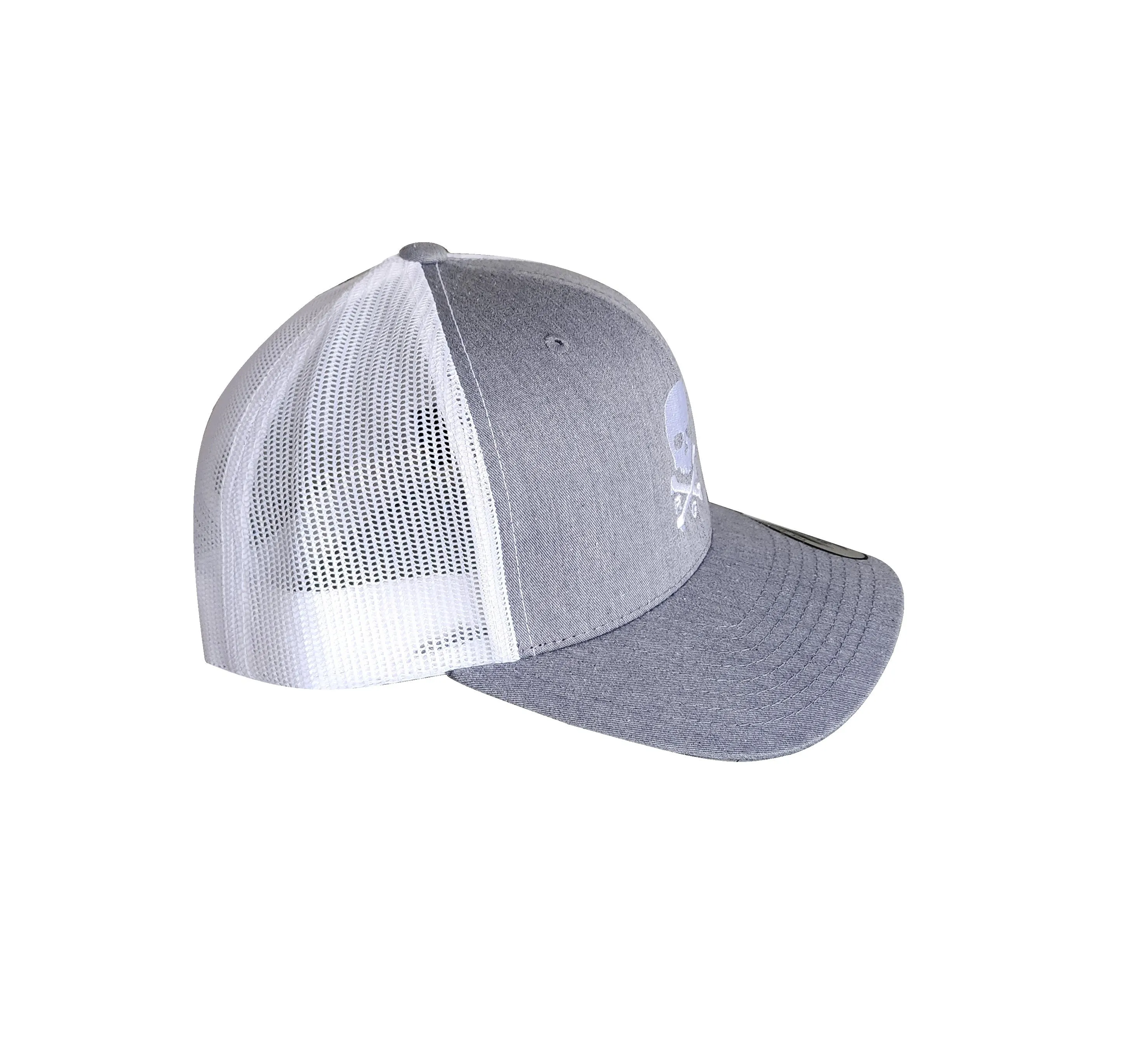 NEW! The RMG Grey/White Skull & Bones Trucker Snapback Hat