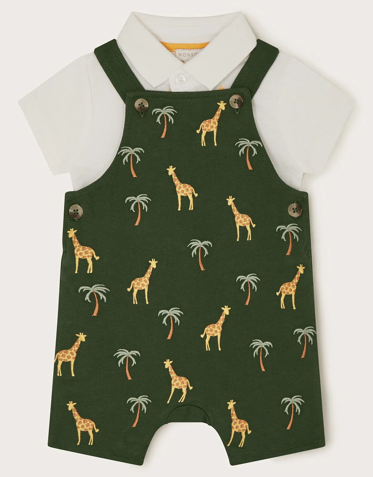 Newborn Jungle Polo Shirt and Dungarees Set Green