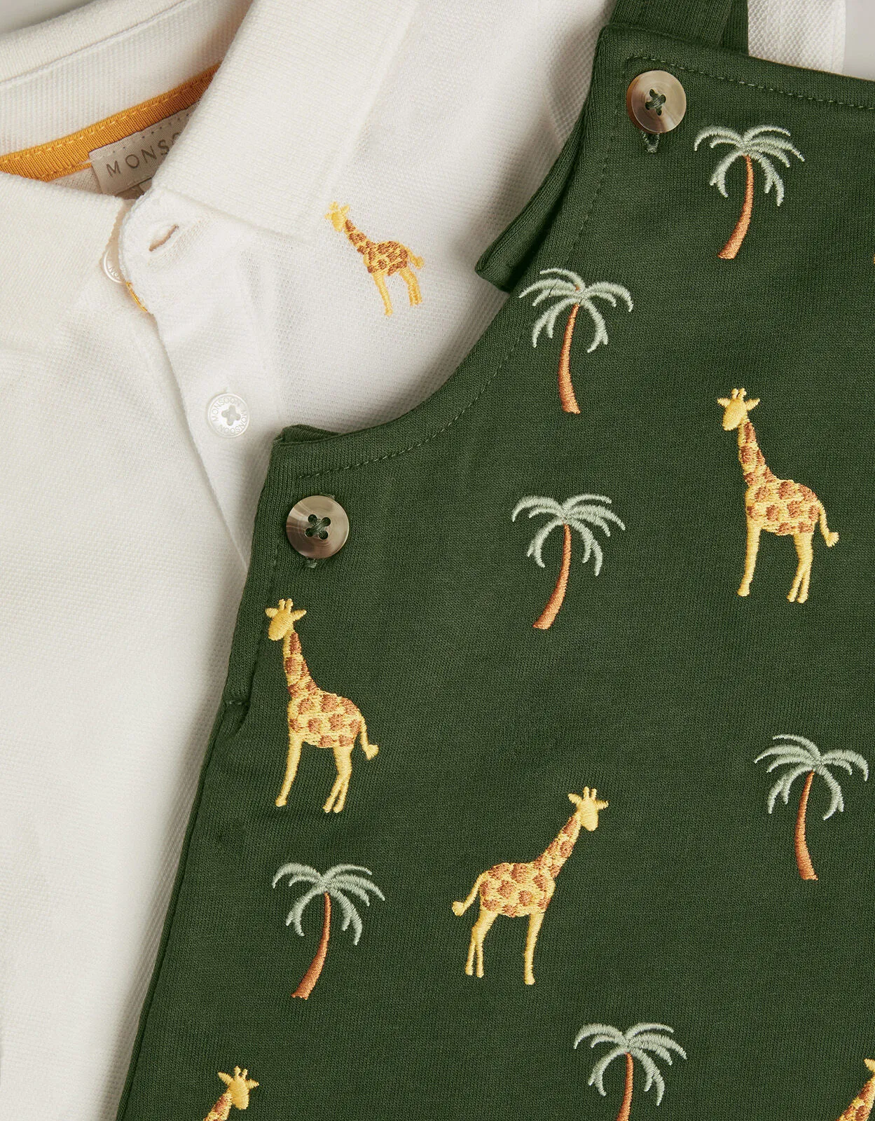 Newborn Jungle Polo Shirt and Dungarees Set Green