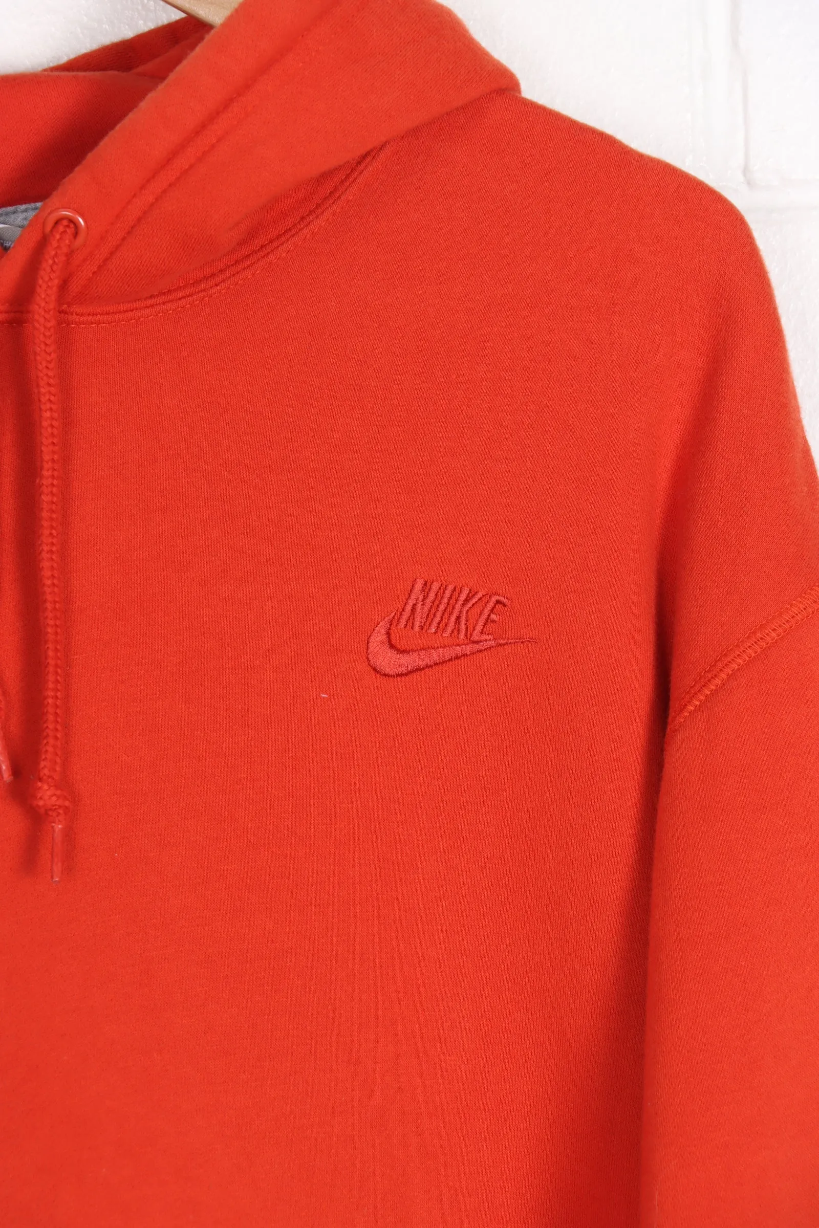 NIKE Embroidered Swoosh Logo Orange Red Hoodie (XXL)