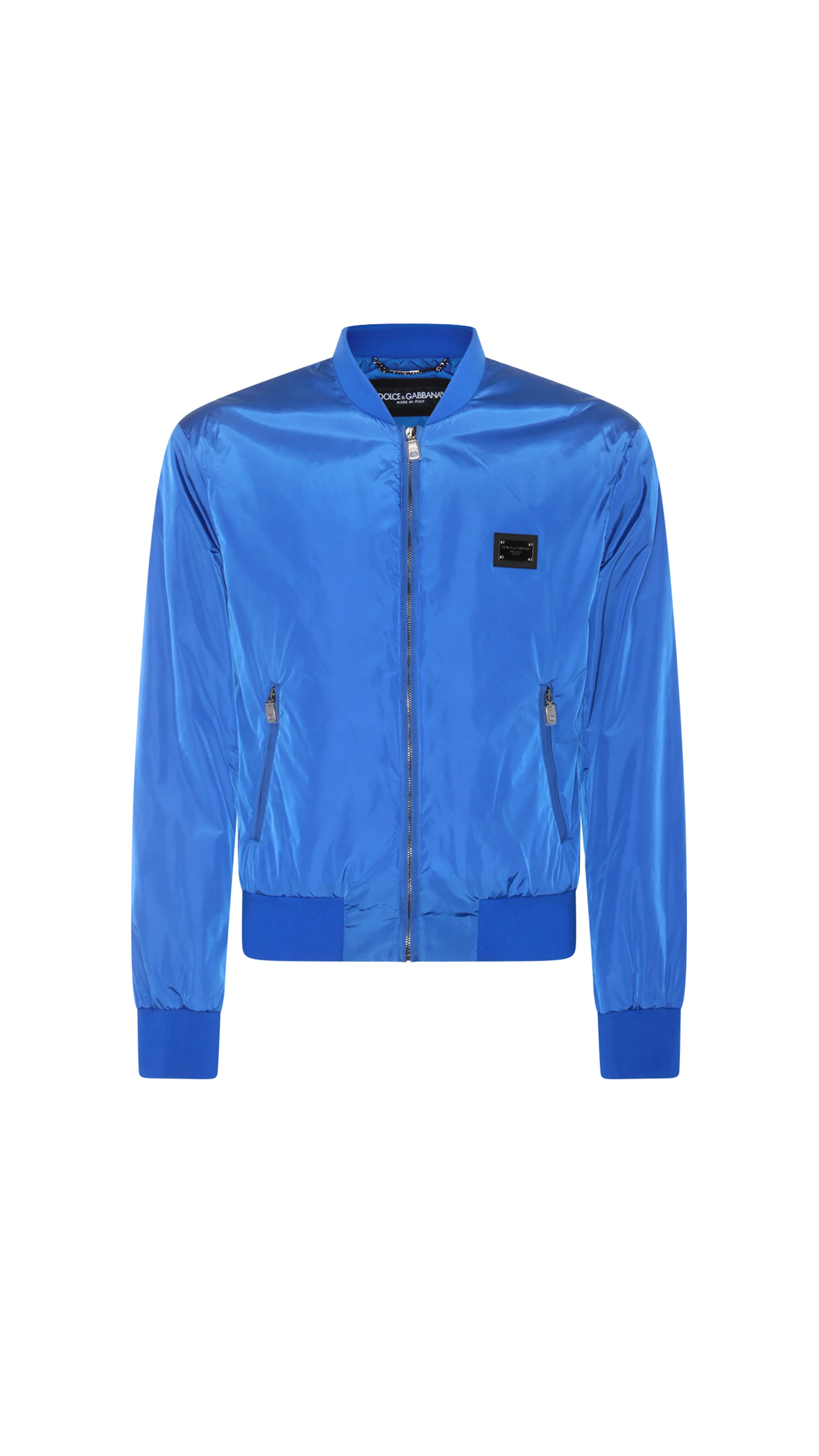 Nylon Jacket With Branded Tag - Blue