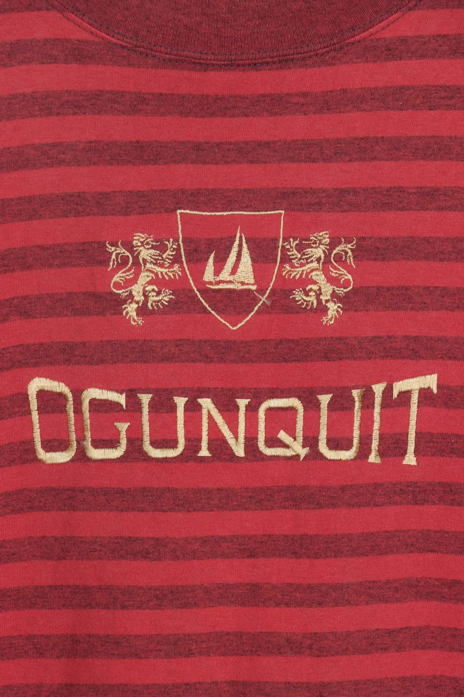 Ogunquit Maine Embroidered Crest Striped Single Stitch Tee USA Made (M-L)