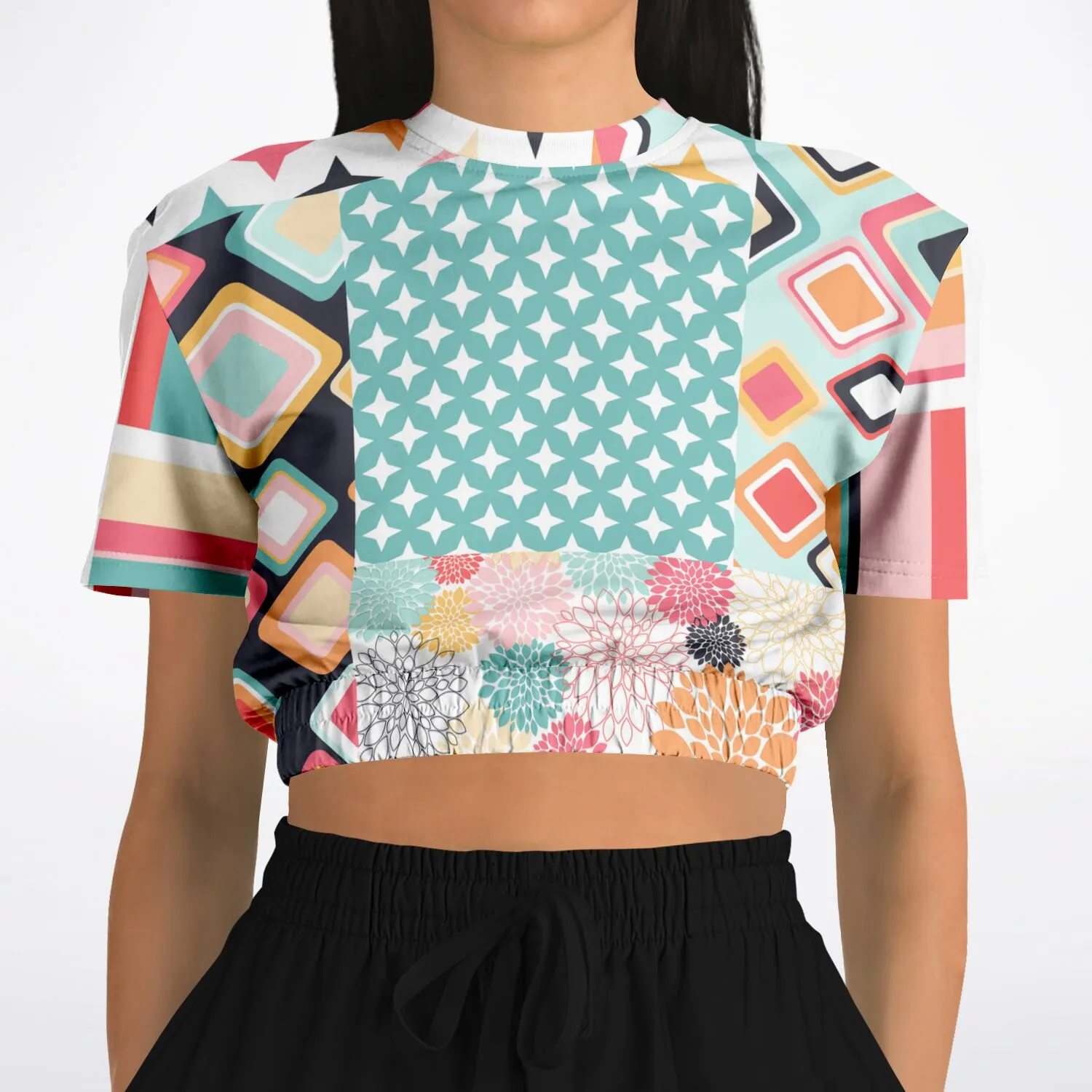 Old Miami Geometric Trefoil Short Sleeve Cropped Eco-Poly Sweater