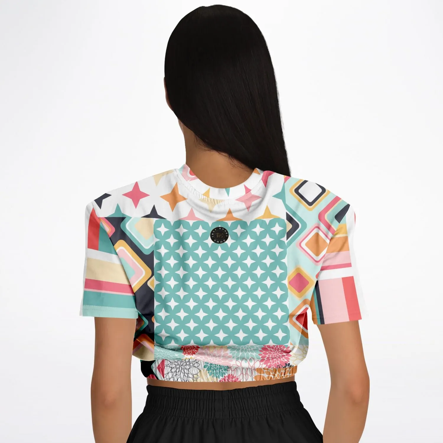 Old Miami Geometric Trefoil Short Sleeve Cropped Eco-Poly Sweater