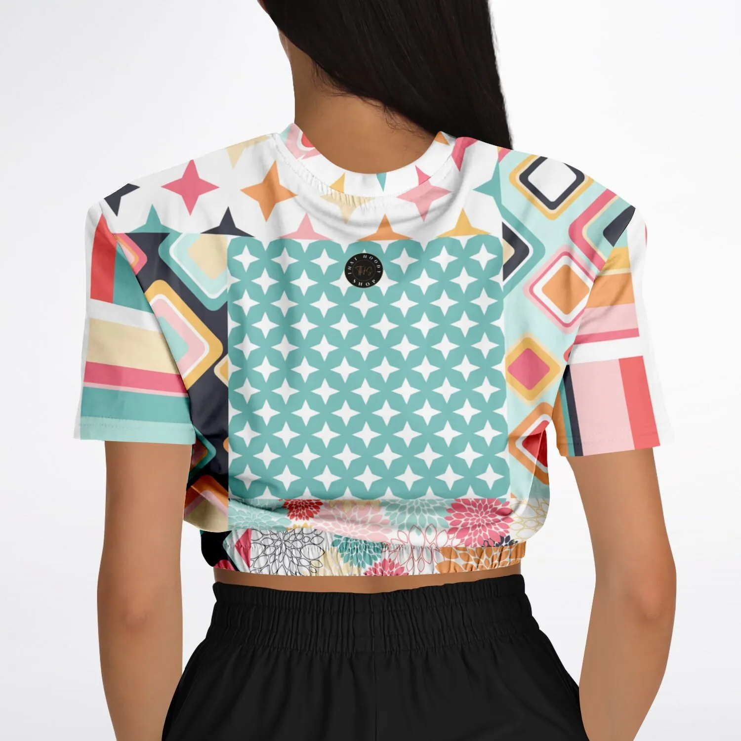 Old Miami Geometric Trefoil Short Sleeve Cropped Eco-Poly Sweater